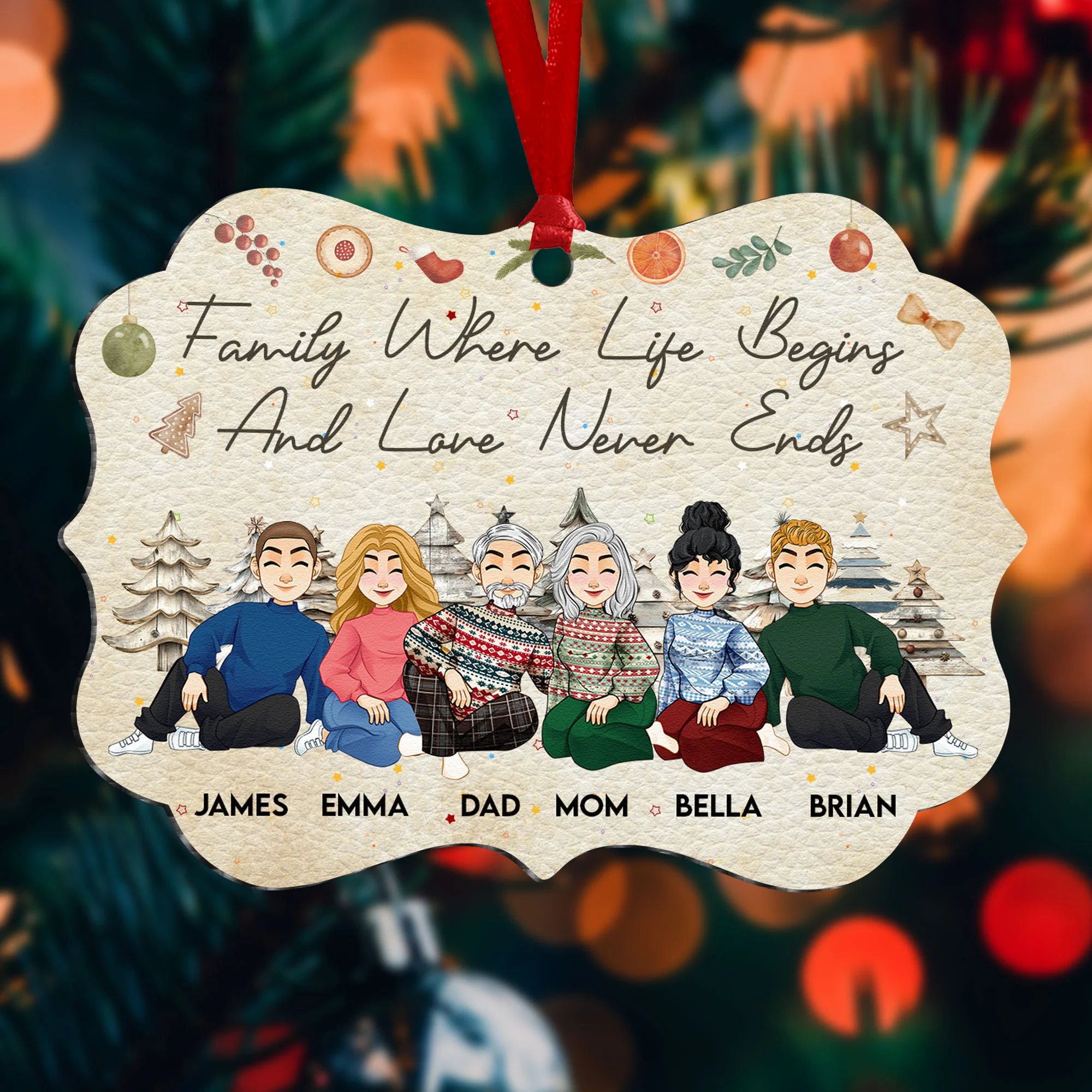 Family Love Never Ends - Personalized Aluminum Ornament - Image 5