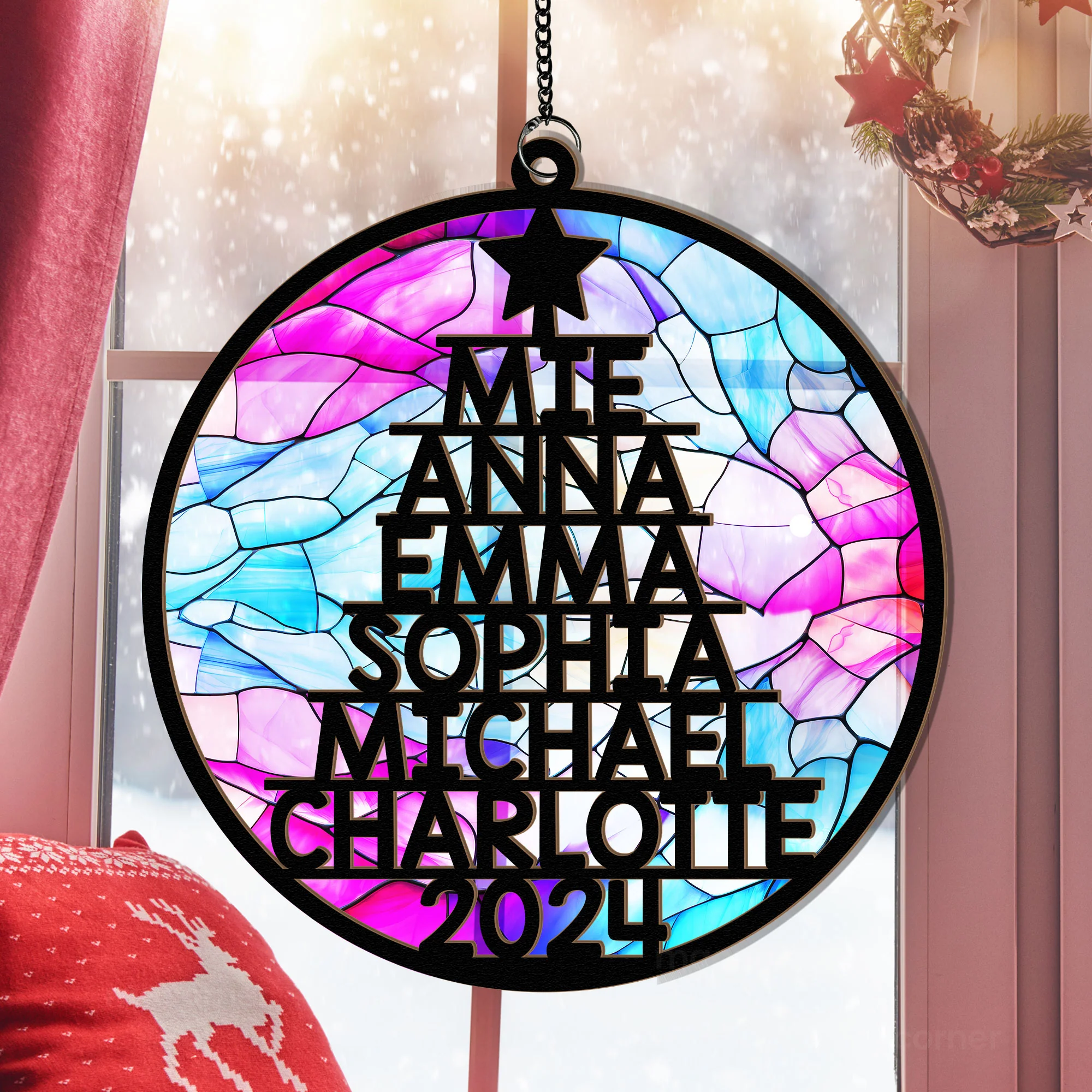 Family Member Names Christmas Tree - Personalized Window Hanging Suncatcher Ornament - Image 2