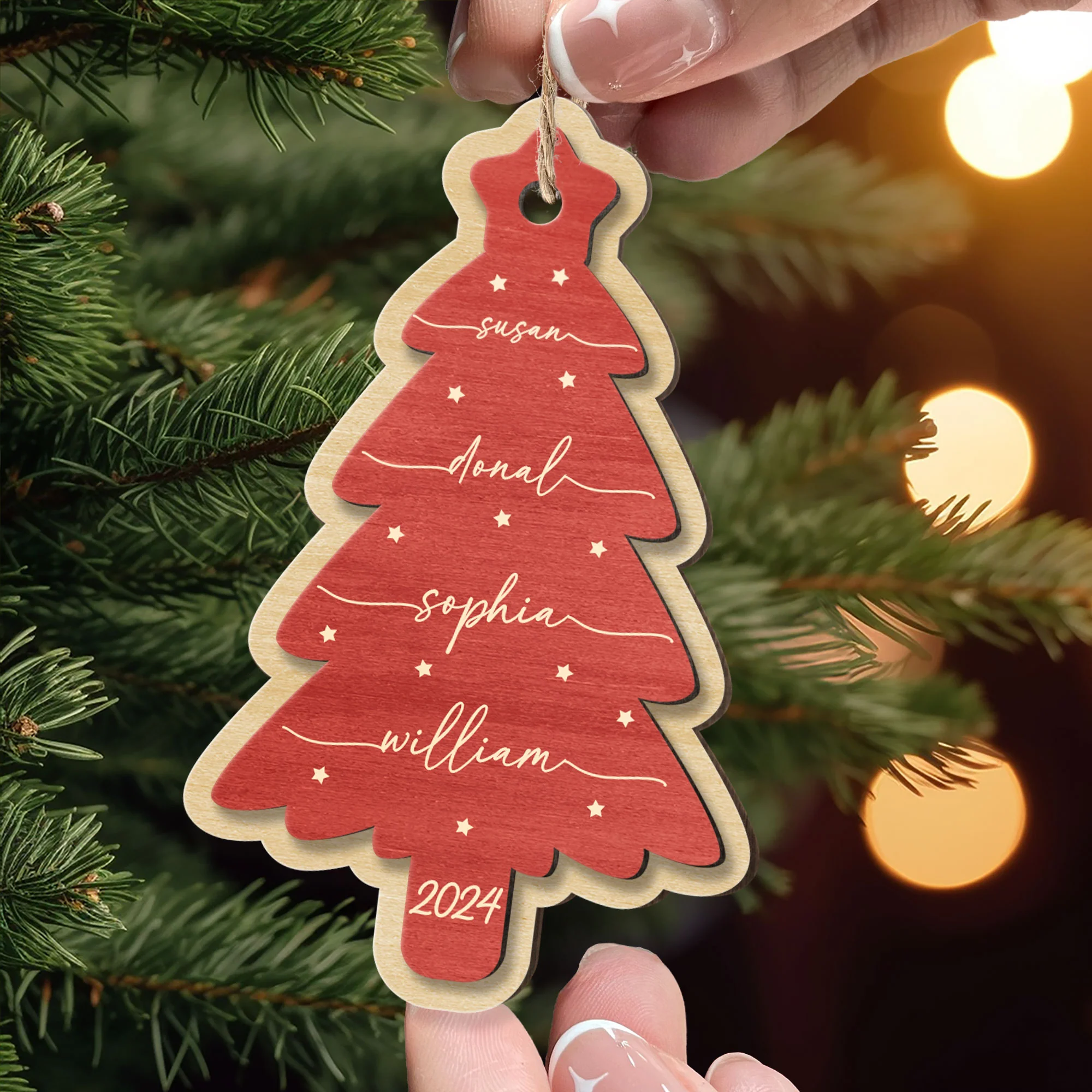 Family Name Christmas Tree - Personalized Wooden Ornament - Image 2