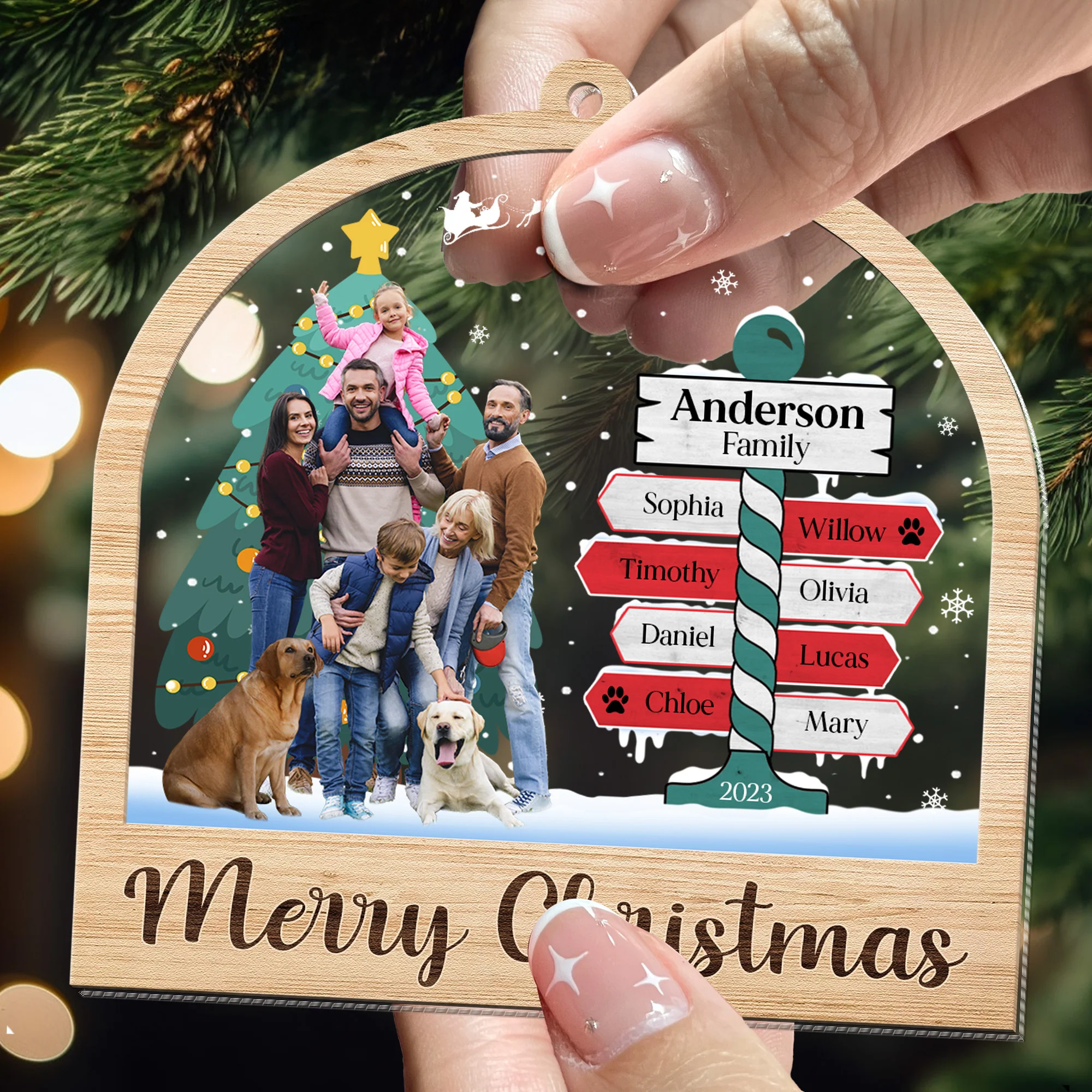 Family Name Ornament - Personalized Wood And Acrylic Ornament - Image 2
