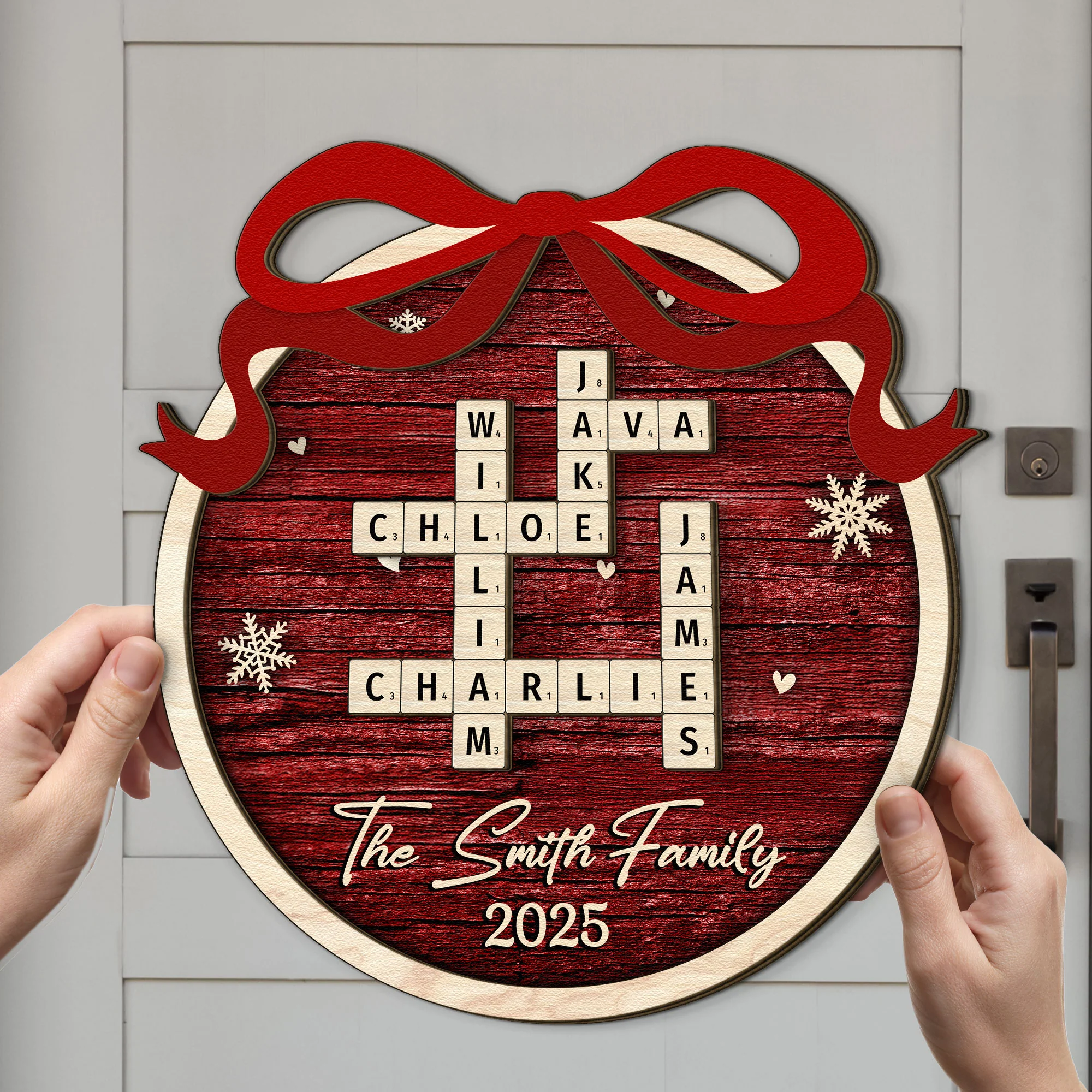 Family Name Scrabble Christmas - Personalized 2 Layers Wood Sign - Image 3