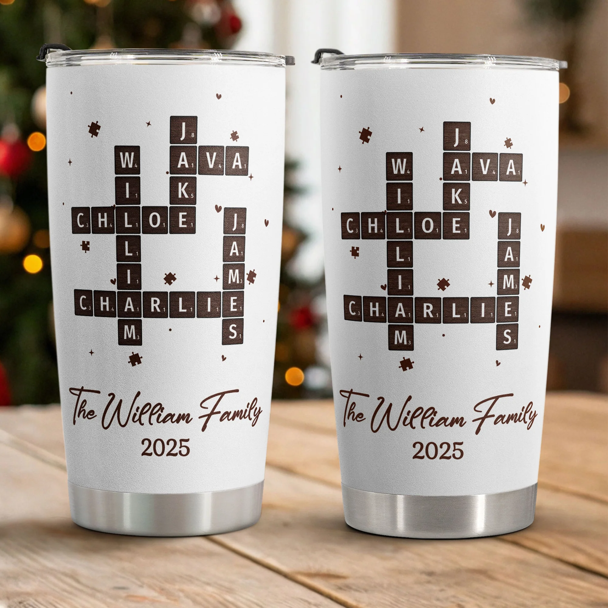 Family Name Scrabble Christmas - Personalized Tumbler Cup - Image 2
