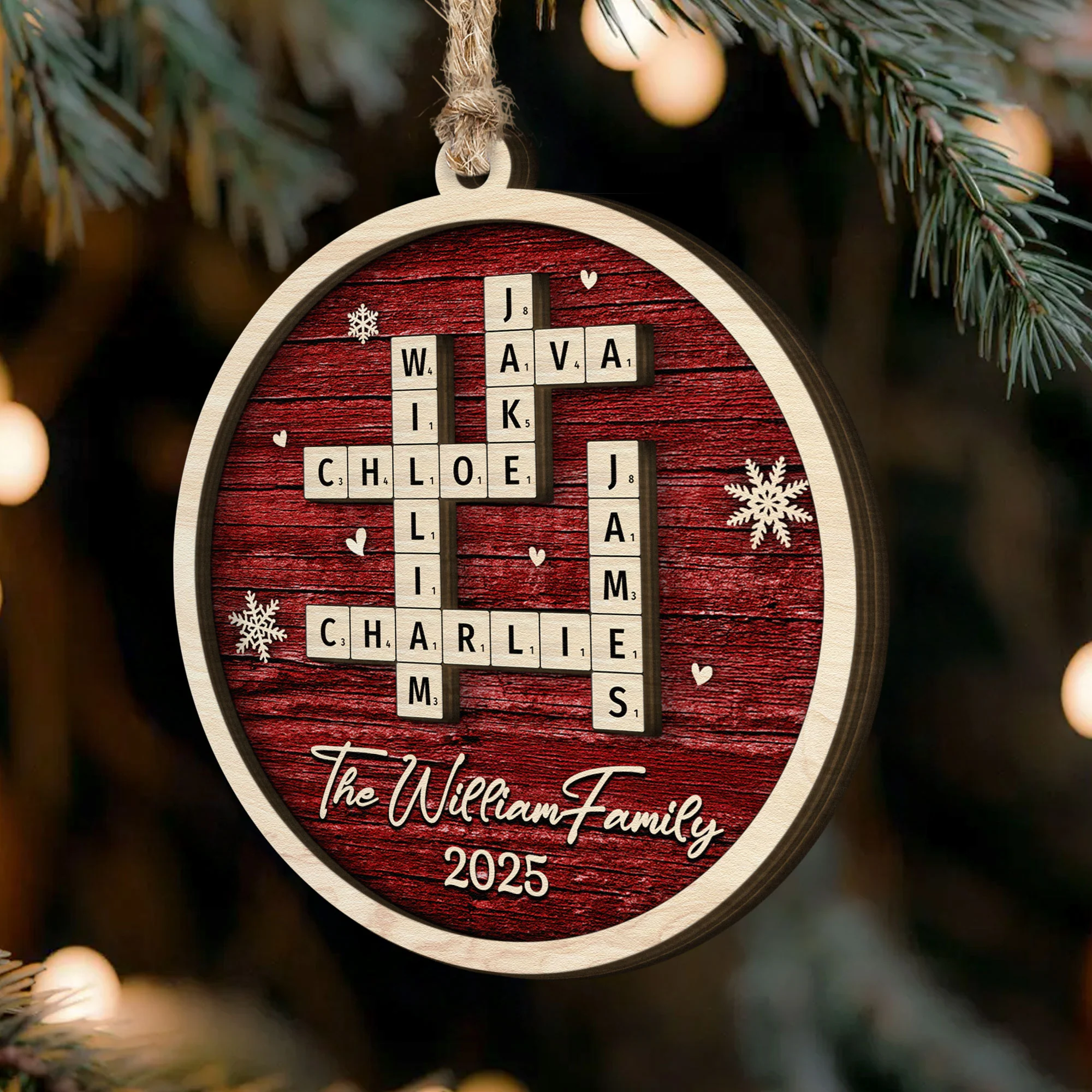 Family Name Scrabble Christmas - Personalized 2-Layer Wooden Ornament - Image 5