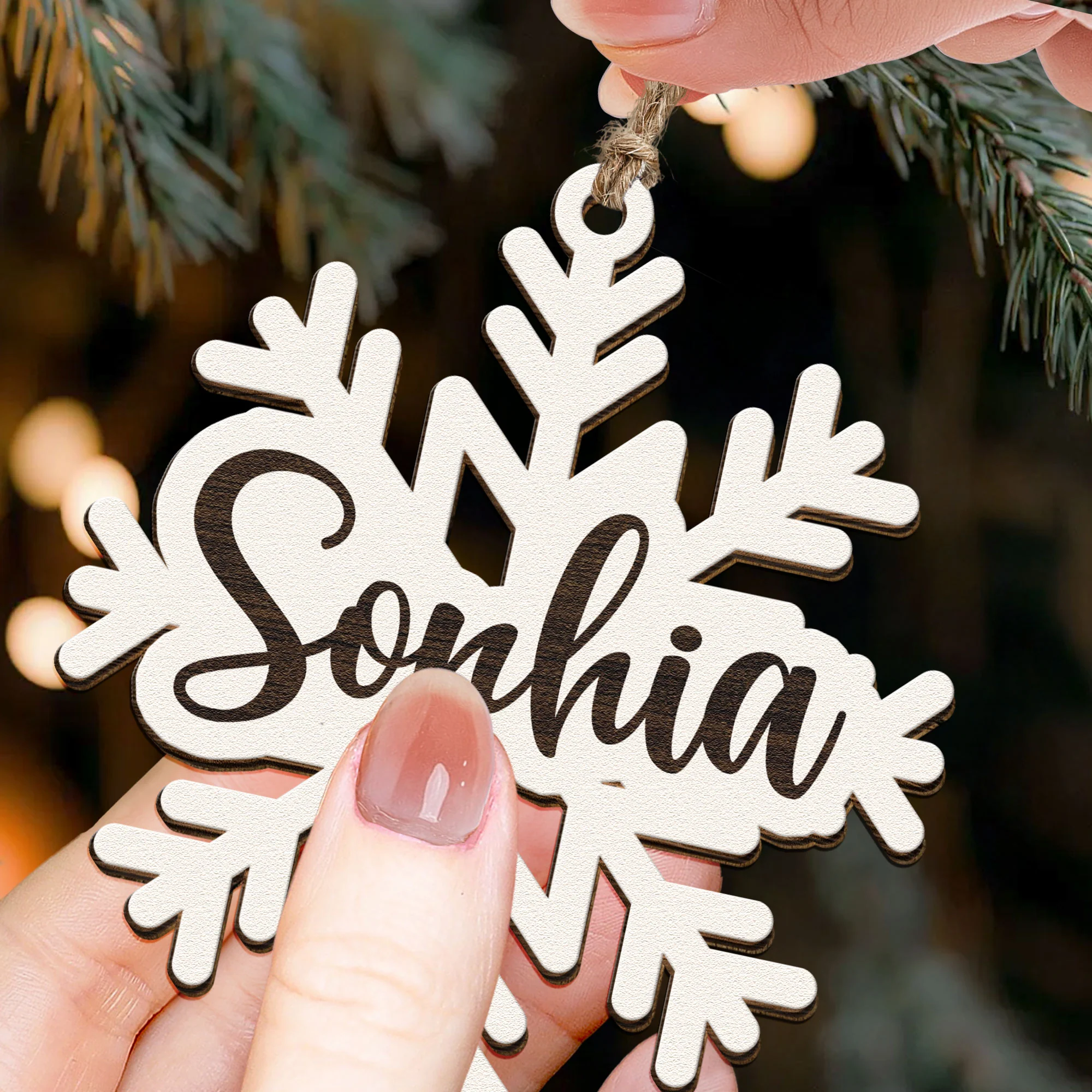 Family Name - Snowflake - Personalized Wooden Ornament - Image 2