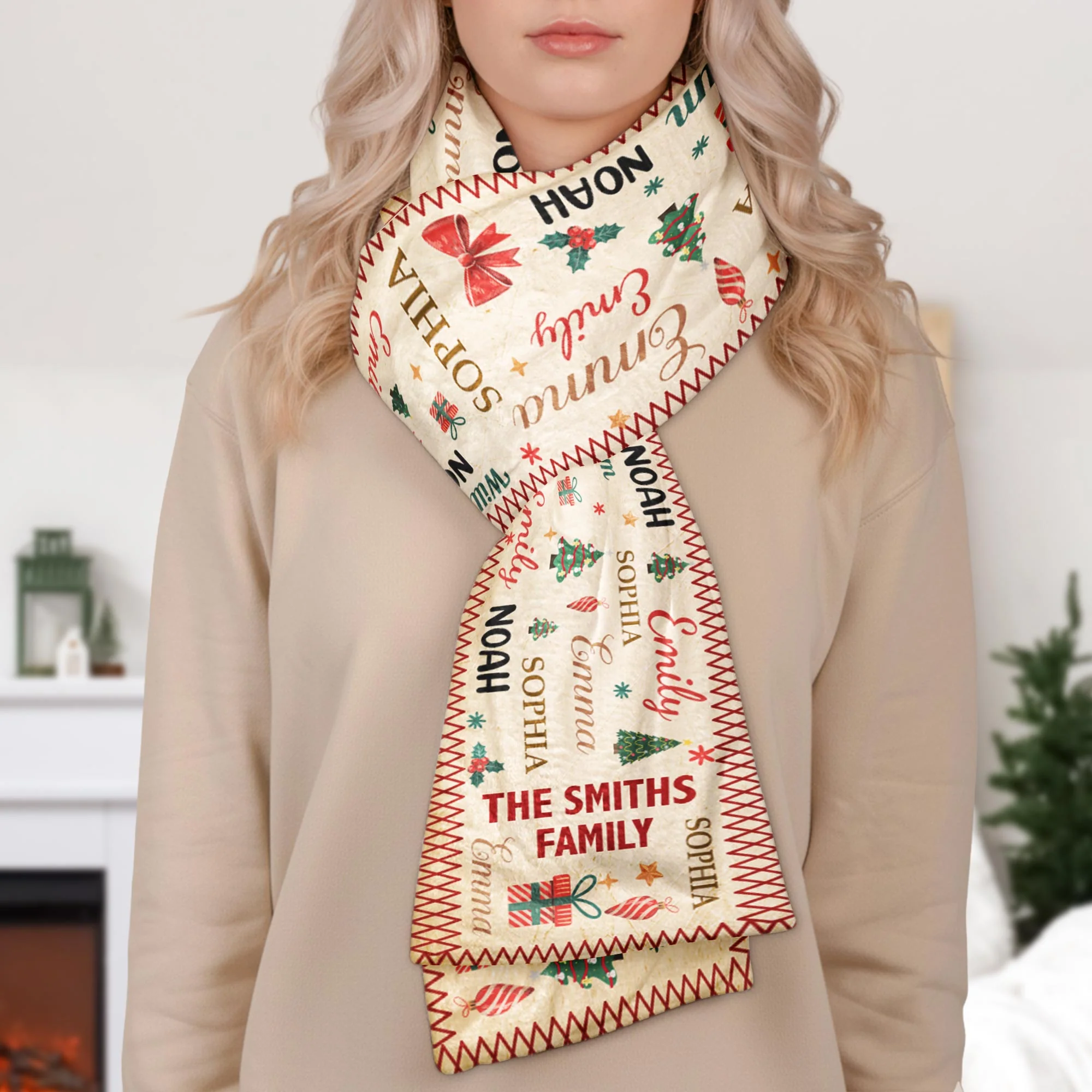 Family Name Word Christmas Theme - Personalized Fleece Scarf - Image 5