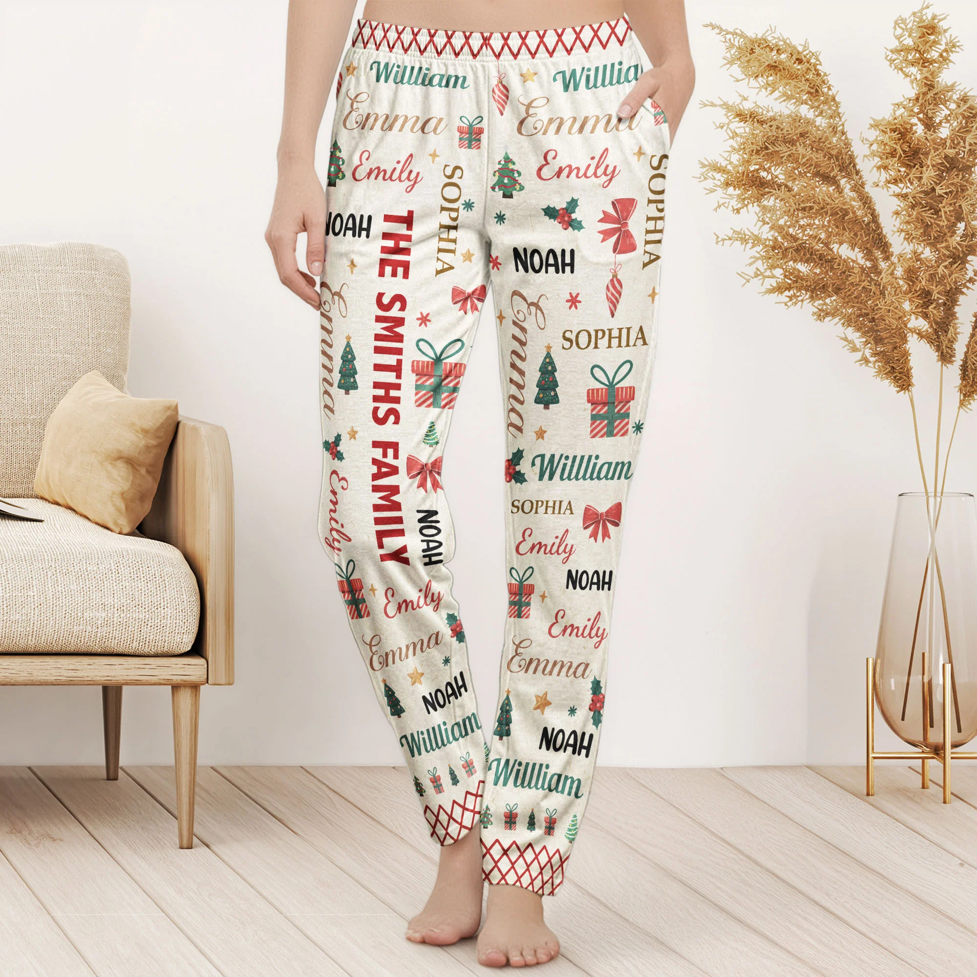 Family Name Word Christmas Theme - Personalized Sweatpants, Lounge Pants With Pockets - Image 2