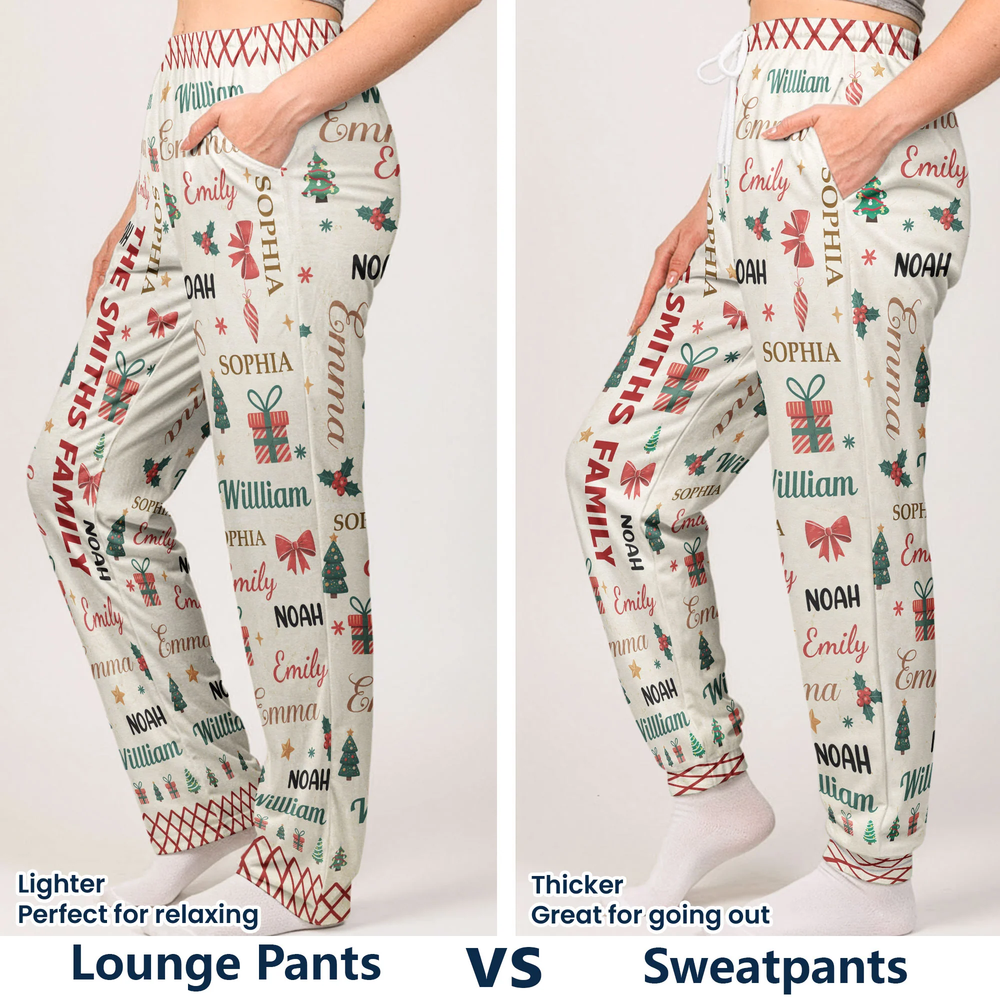 Family Name Word Christmas Theme - Personalized Sweatpants, Lounge Pants With Pockets - Image 5