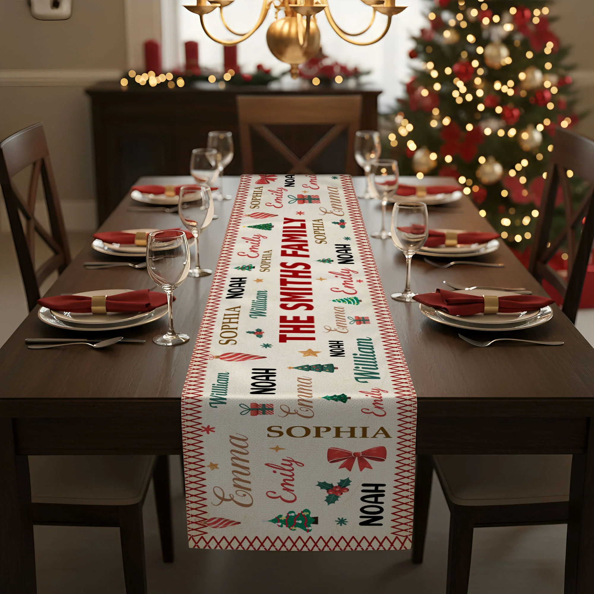 Family Name Word Christmas Theme - Personalized Table Runner - Image 3
