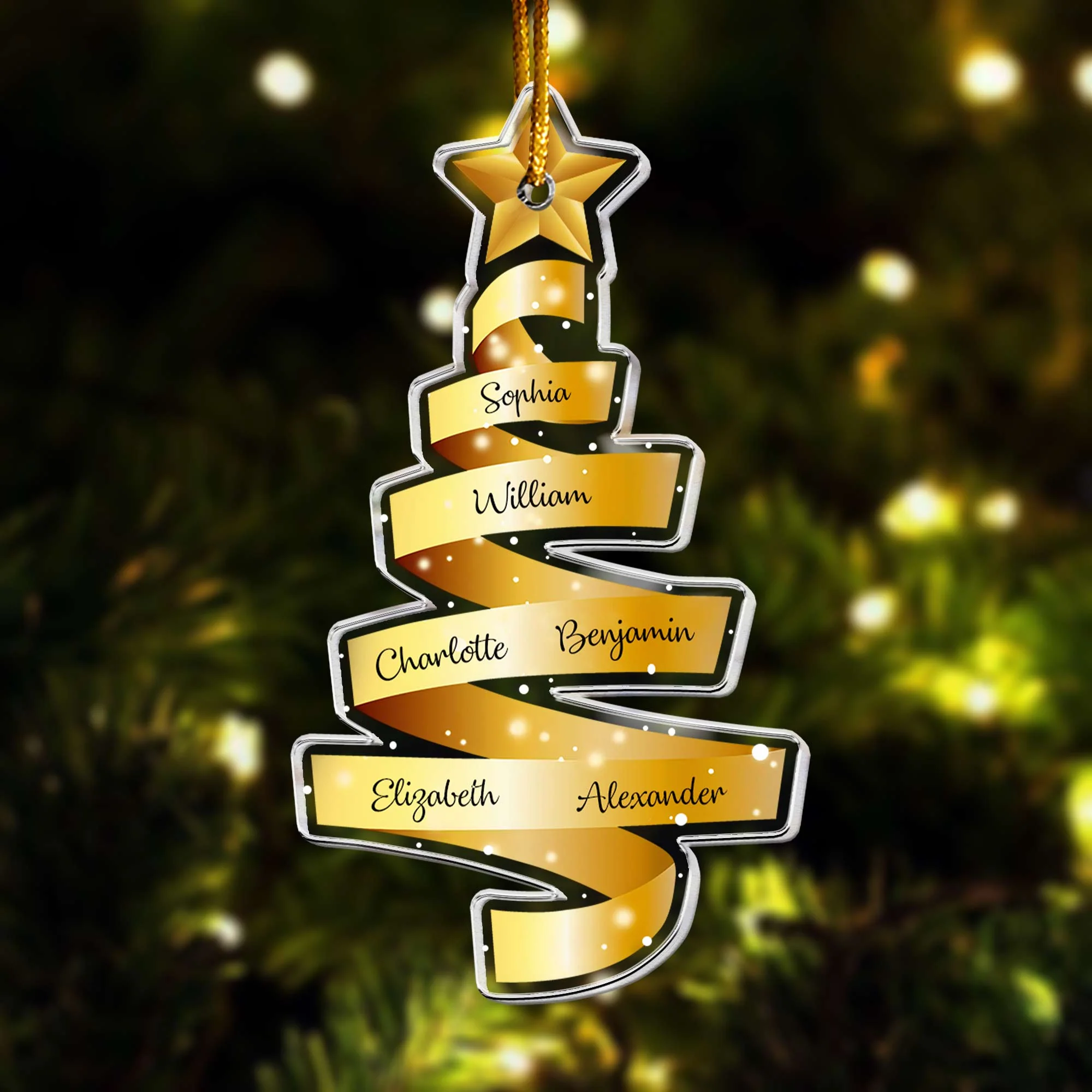 Family Names Ribbon Christmas - Personalized Acrylic Ornament - Image 3