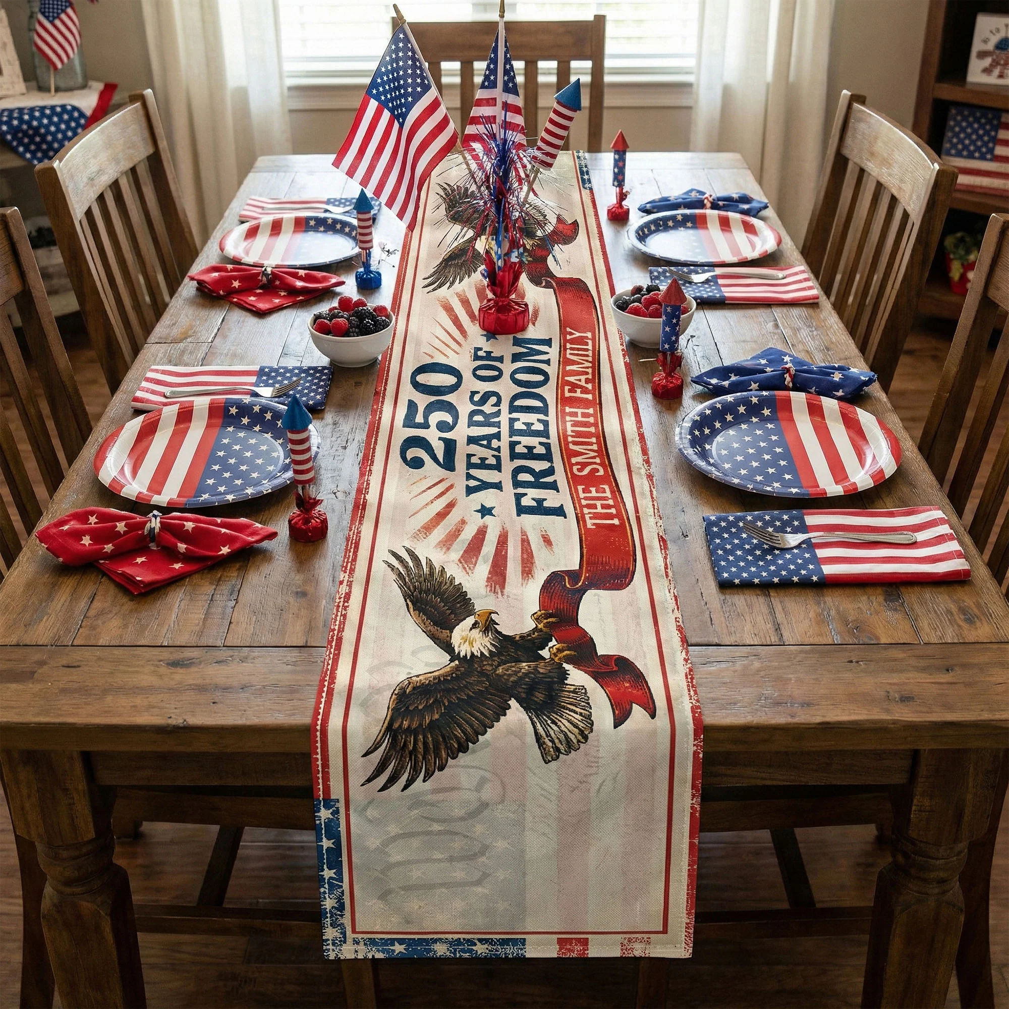 Family Names Stars And Stripes - Personalized Table Runner - Image 2