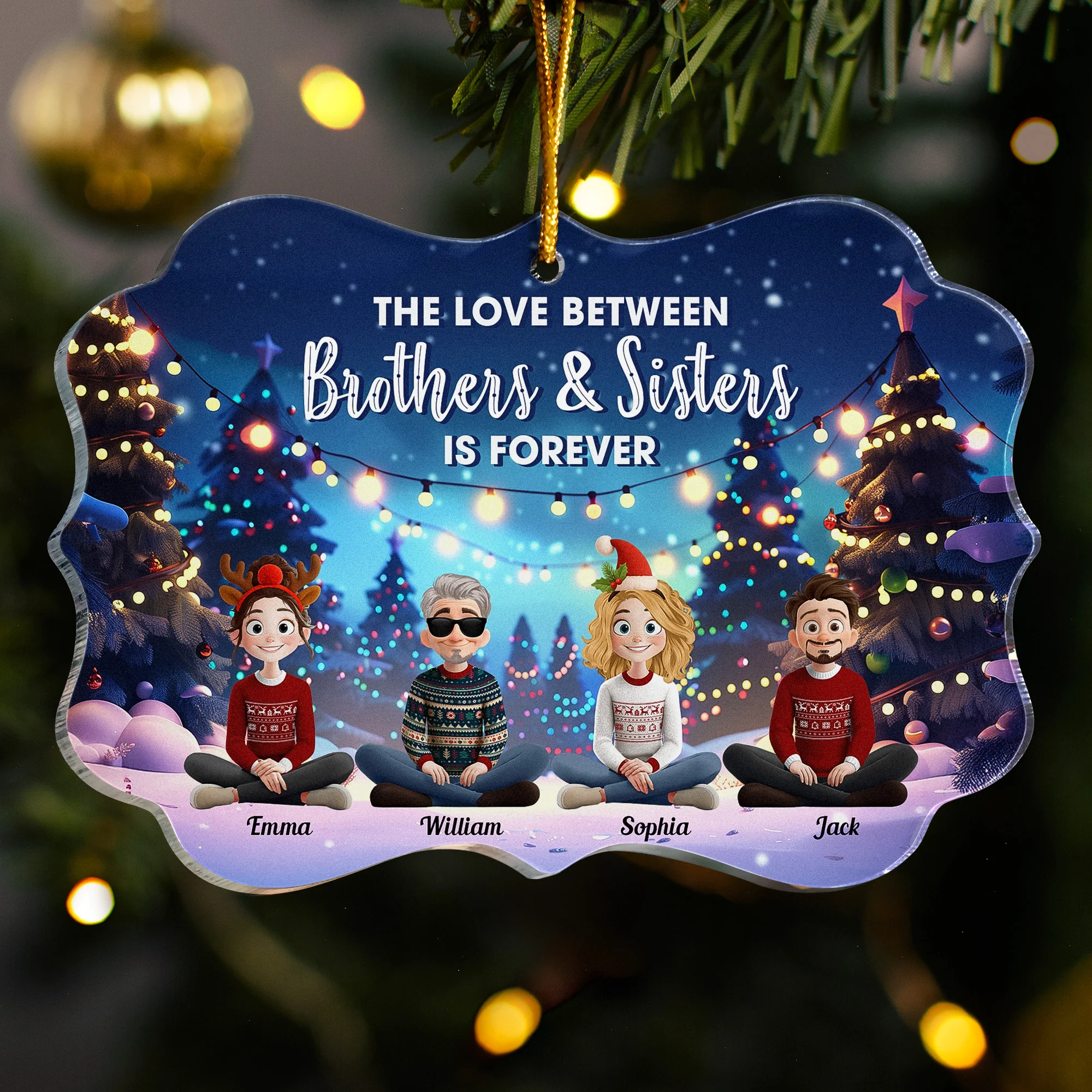 Family Never Apart In Heart Cartoon New Version - Personalized Acrylic Ornament