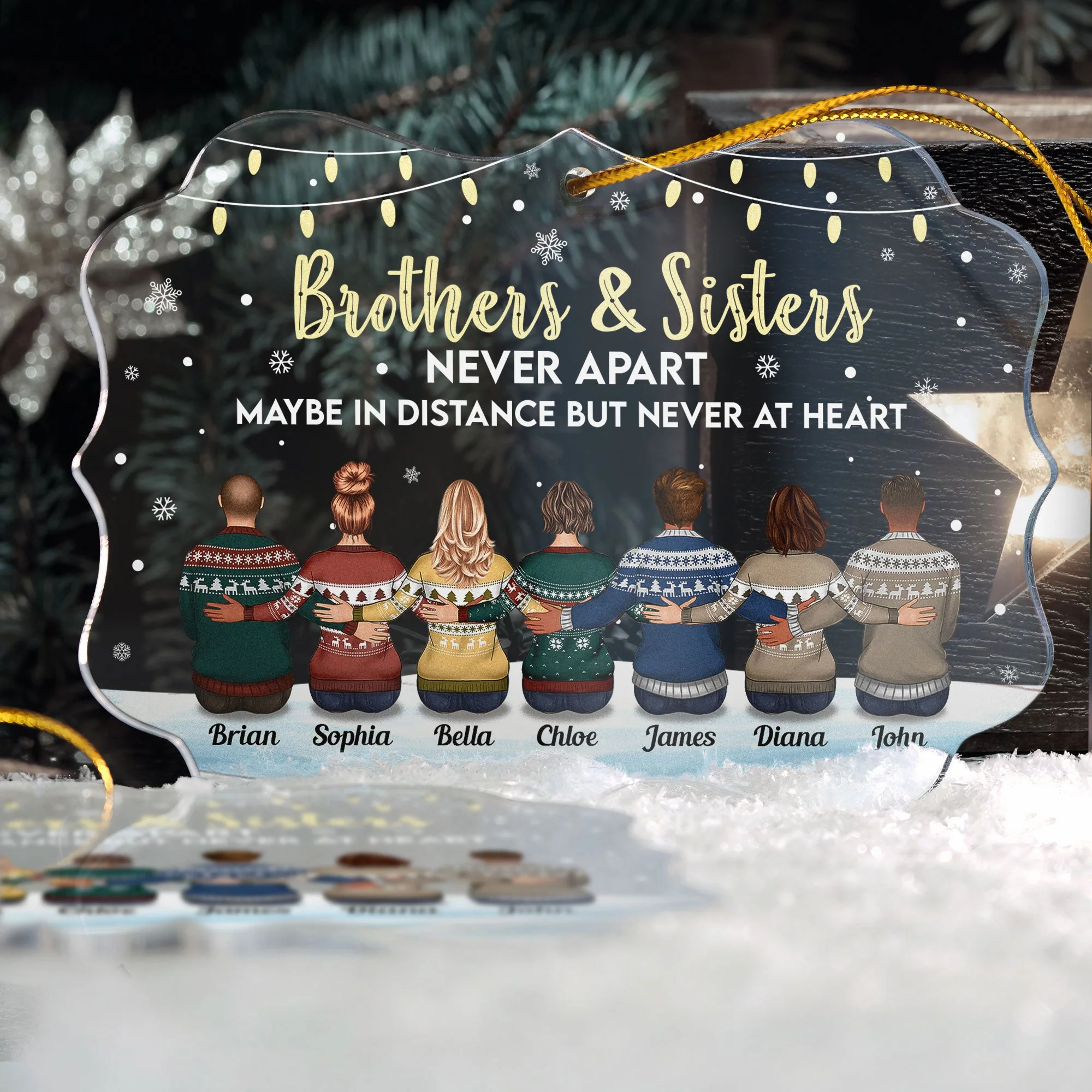 Family Never Apart In Heart - Personalized Siblings Ornament - Image 2
