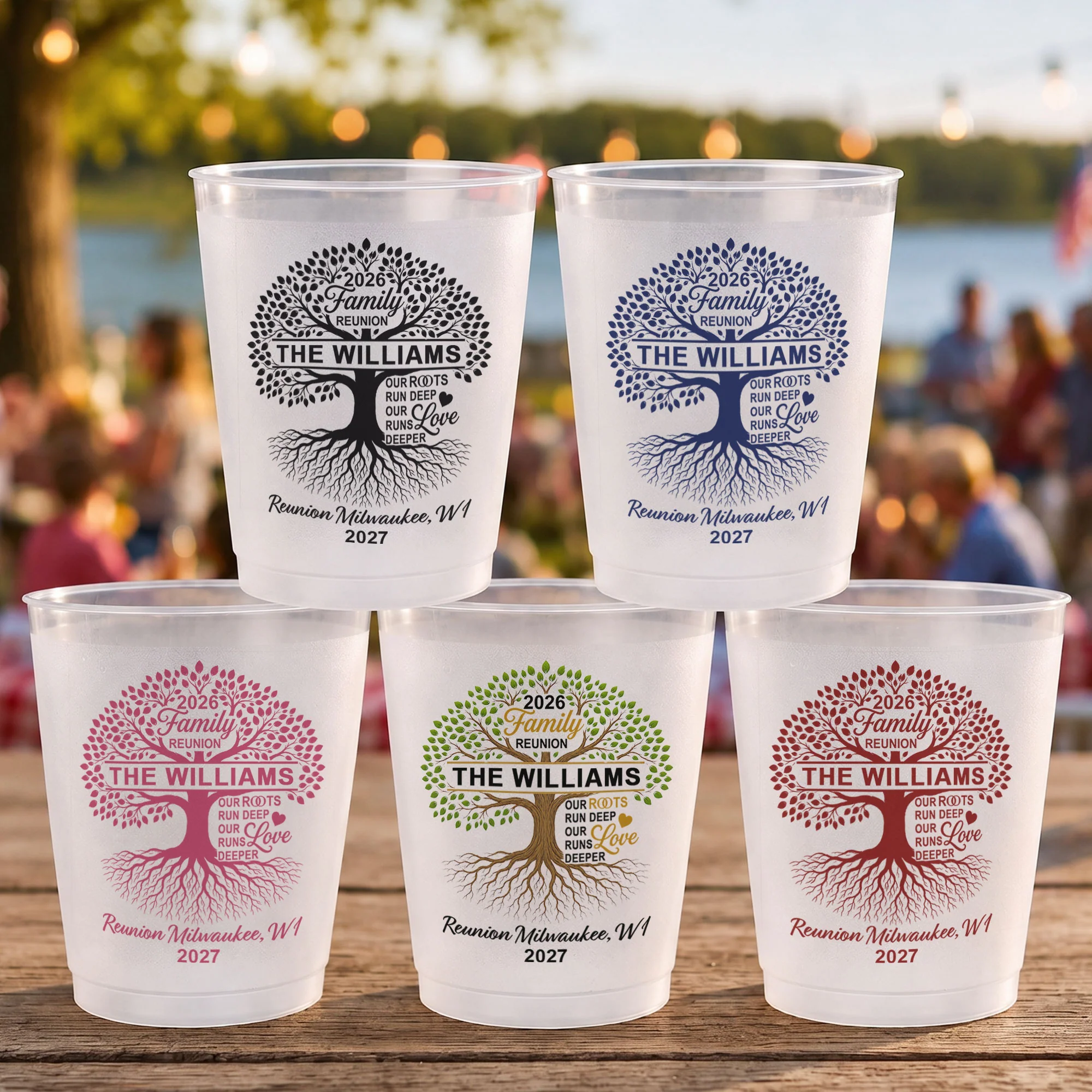 Family Reunion Party Favors, Family Tree, Our Roots Run Deep Our Love Runs Deeper - Personalized Cups