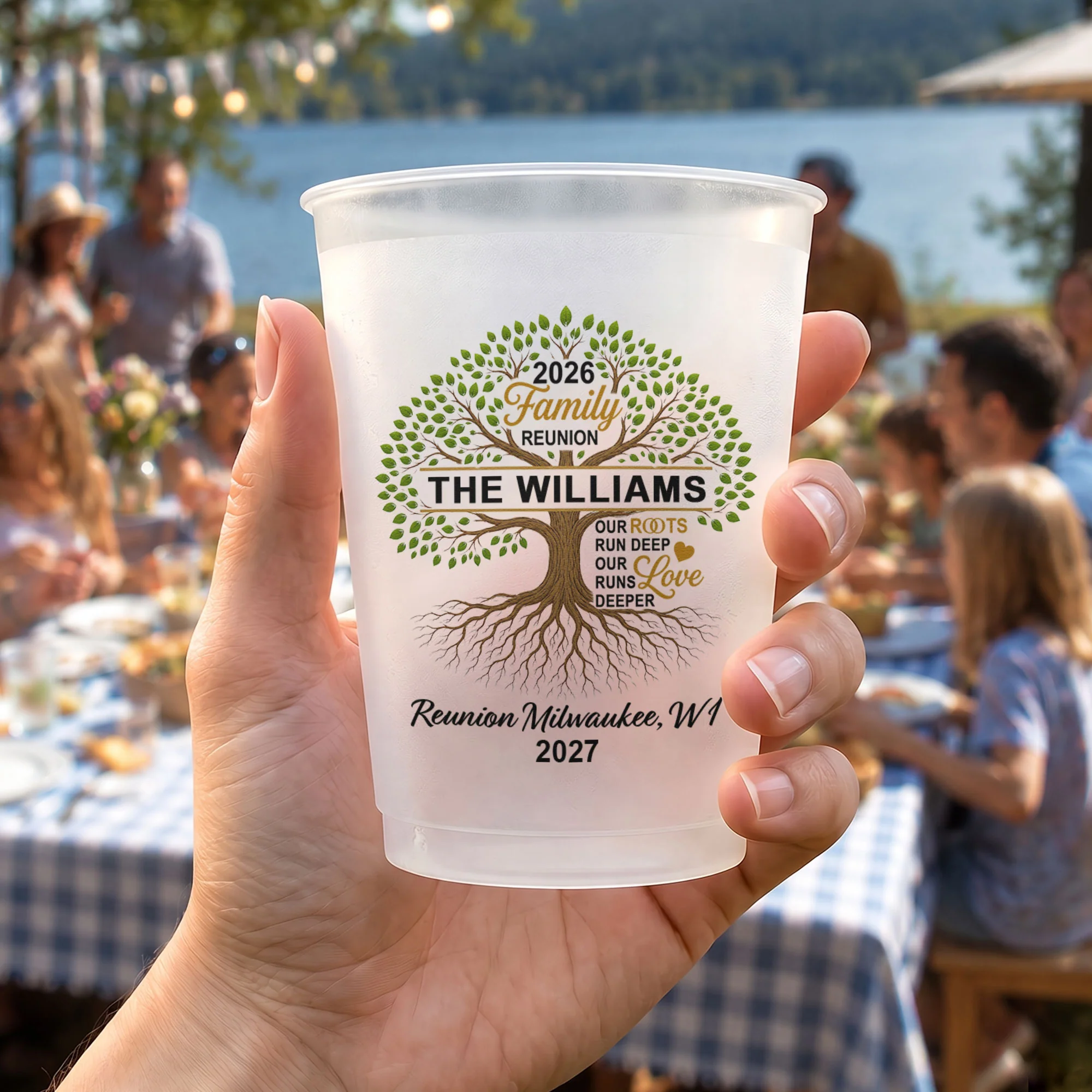 Family Reunion Party Favors, Family Tree, Our Roots Run Deep Our Love Runs Deeper - Personalized Cups - Image 2