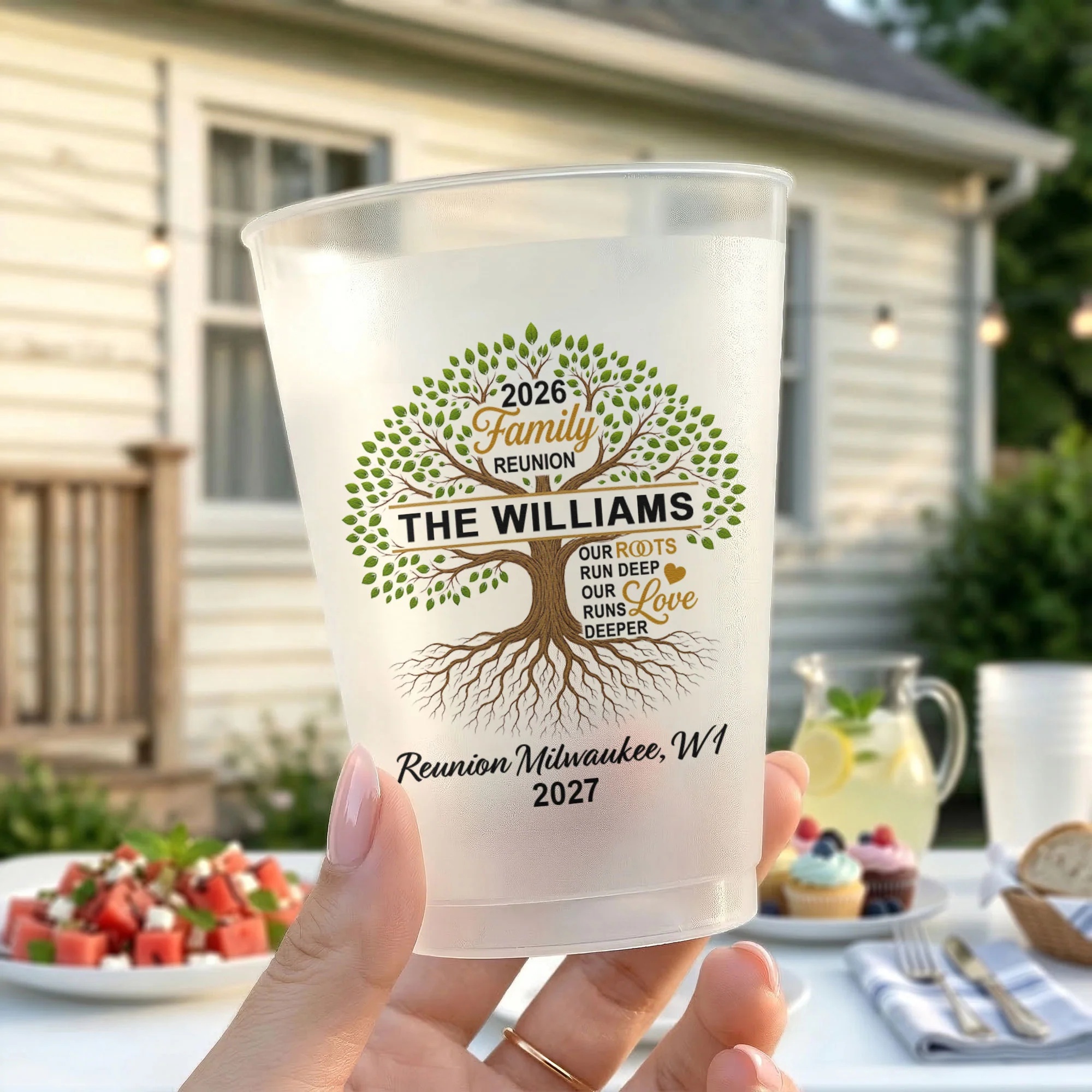Family Reunion Party Favors, Family Tree, Our Roots Run Deep Our Love Runs Deeper - Personalized Cups - Image 6