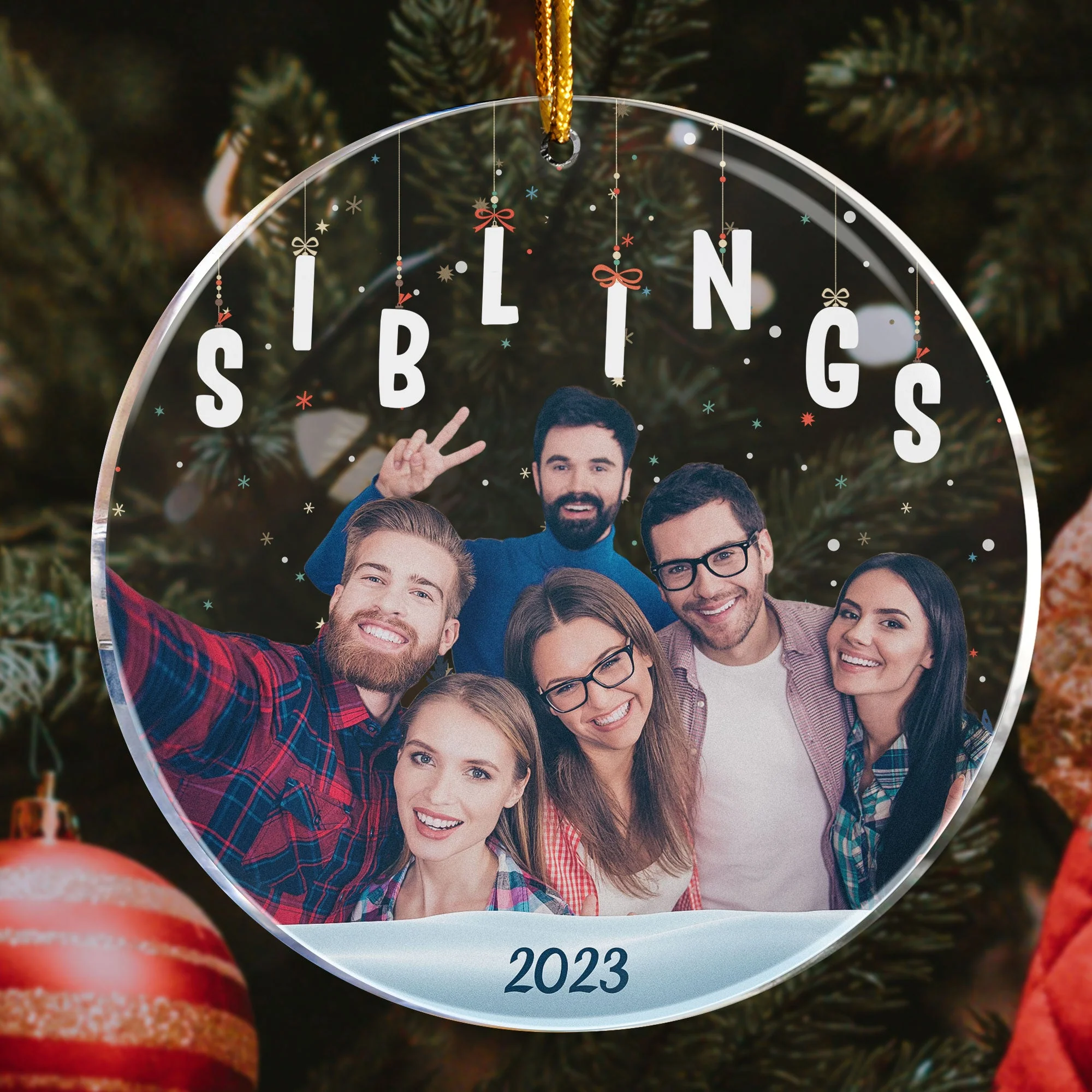 Family Sisters Brothers Siblings - Personalized Acrylic Photo Ornament - Image 5