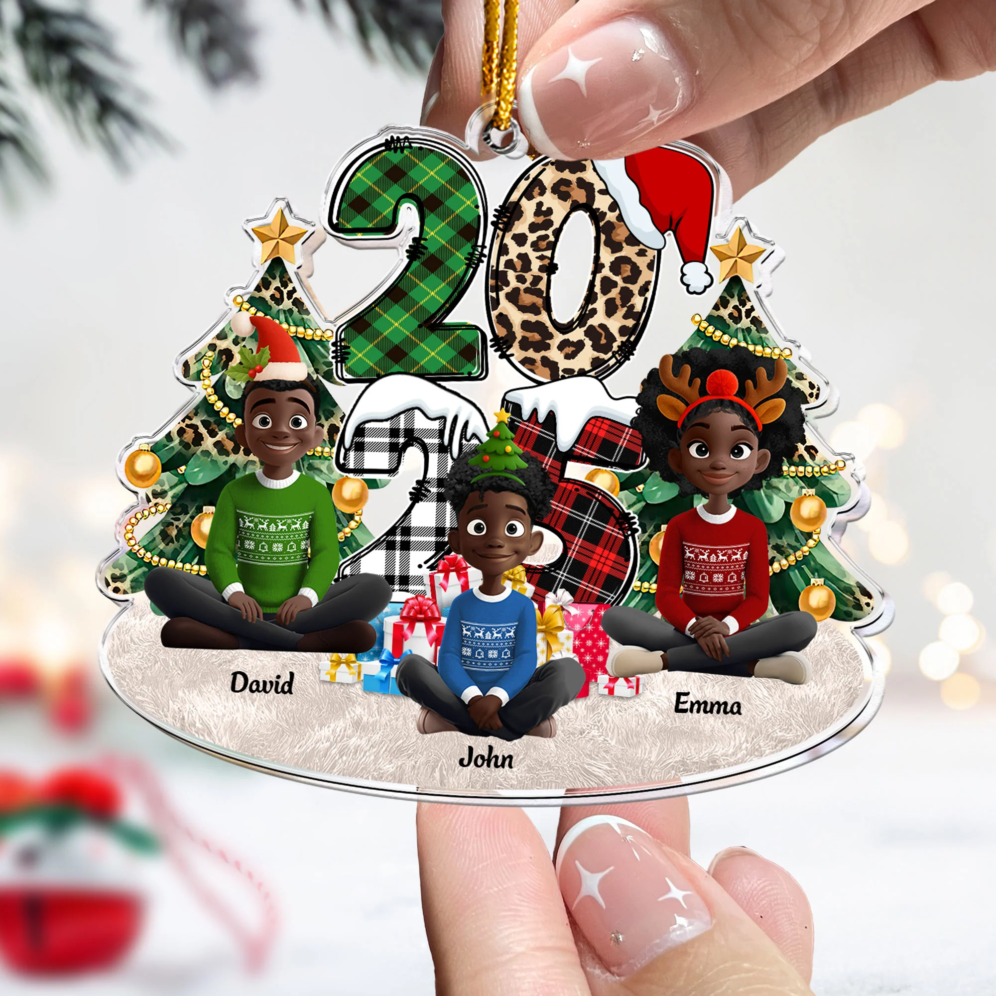 Family Sitting 2025 Cartoon Version - Personalized Acrylic Ornament - Image 2