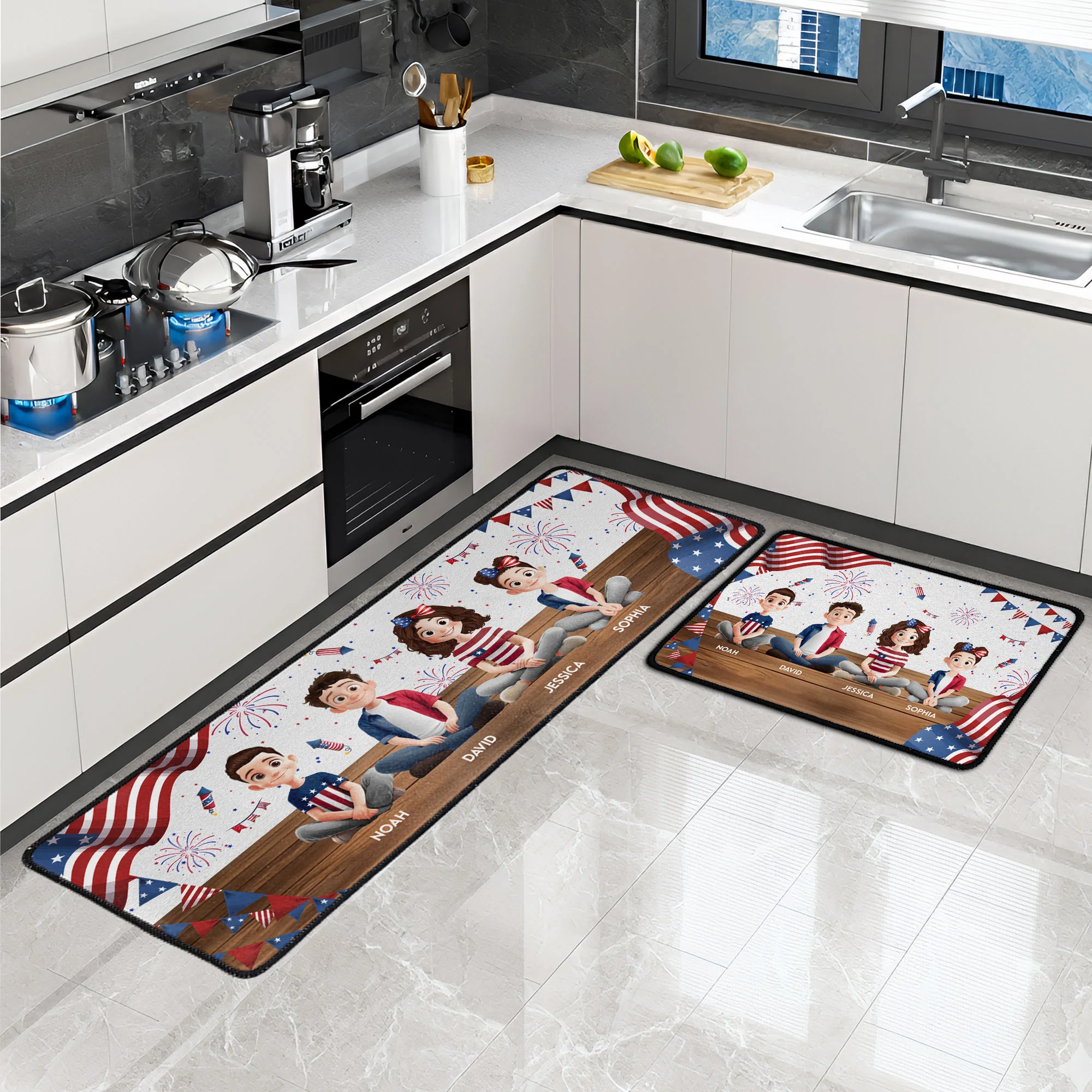 Family Sitting Happy Birthday USA - Personalized Runner Rug - Image 2