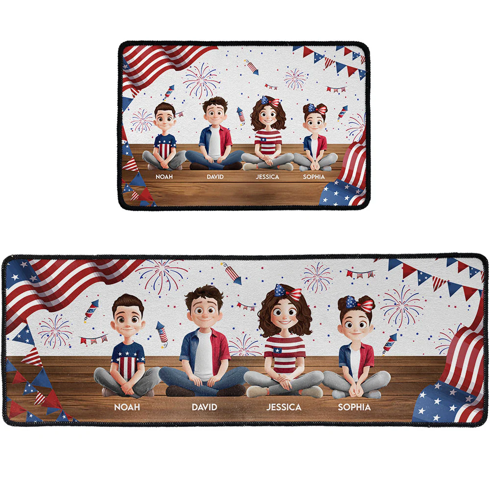 Family Sitting Happy Birthday USA - Personalized Runner Rug - Image 3