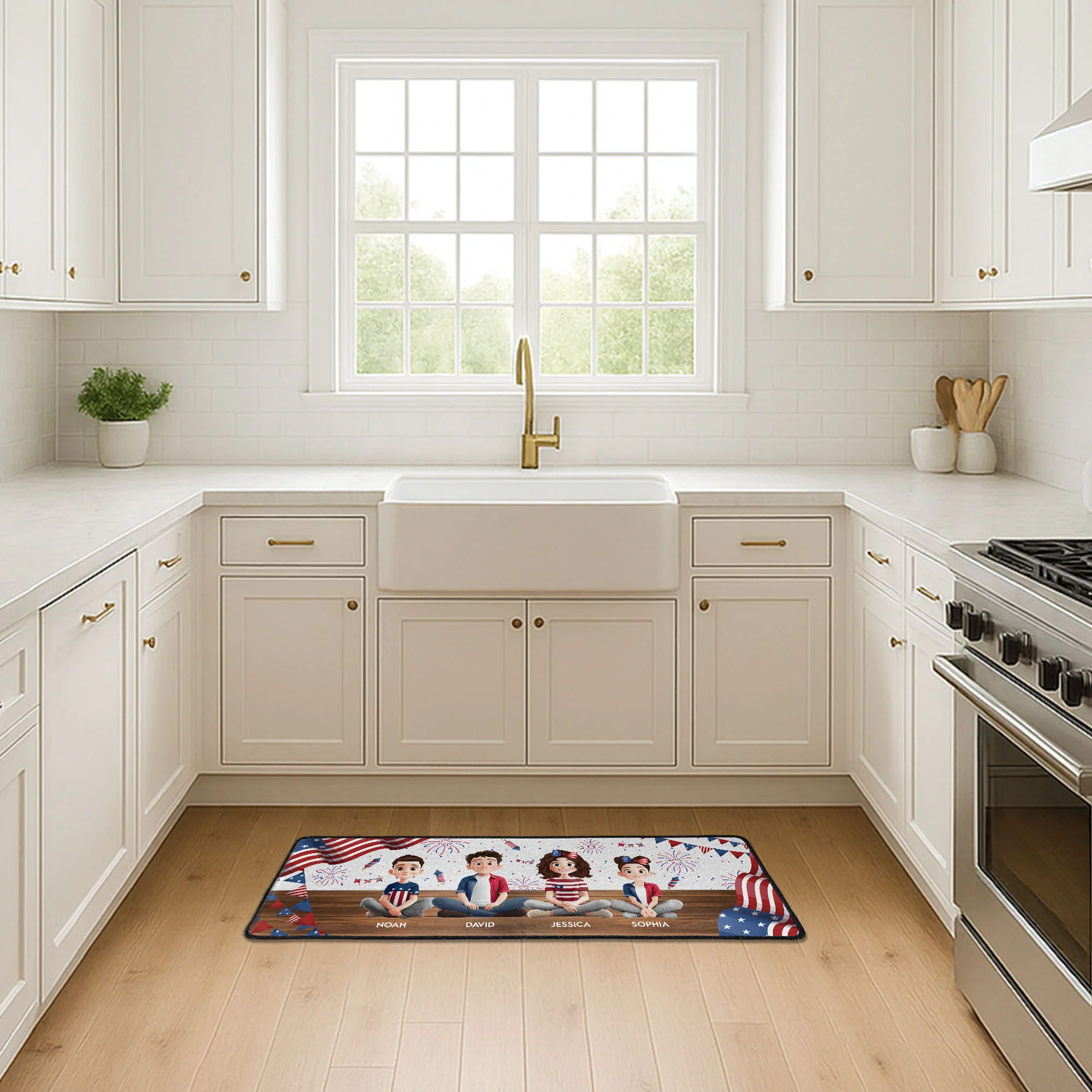 Family Sitting Happy Birthday USA - Personalized Runner Rug - Image 4