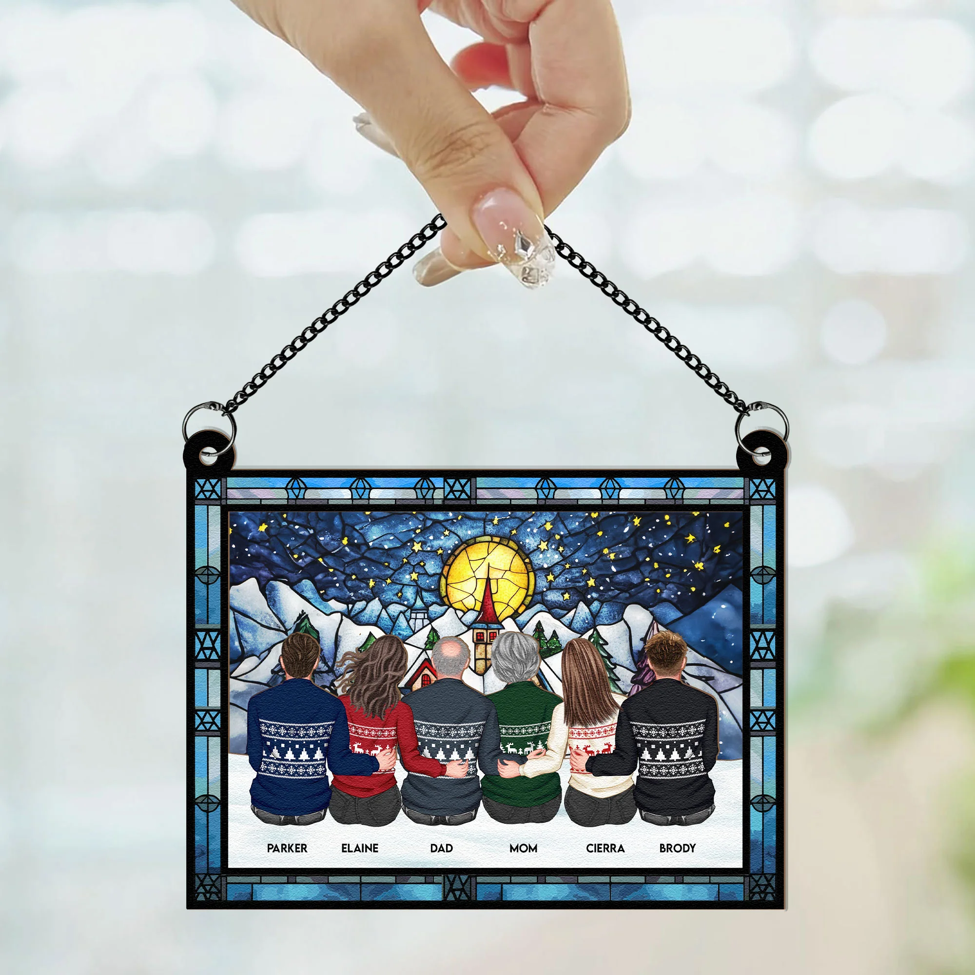 Family Together - Christmas Time - Personalized Window Hanging Suncatcher Ornament - Image 2