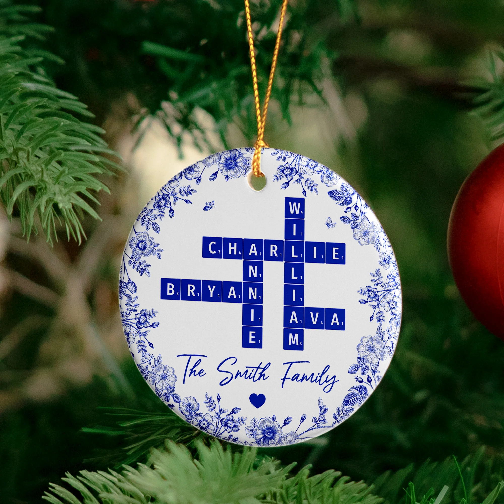 Family Toile Scrabble - Personalized Ceramic Ornament - Image 4