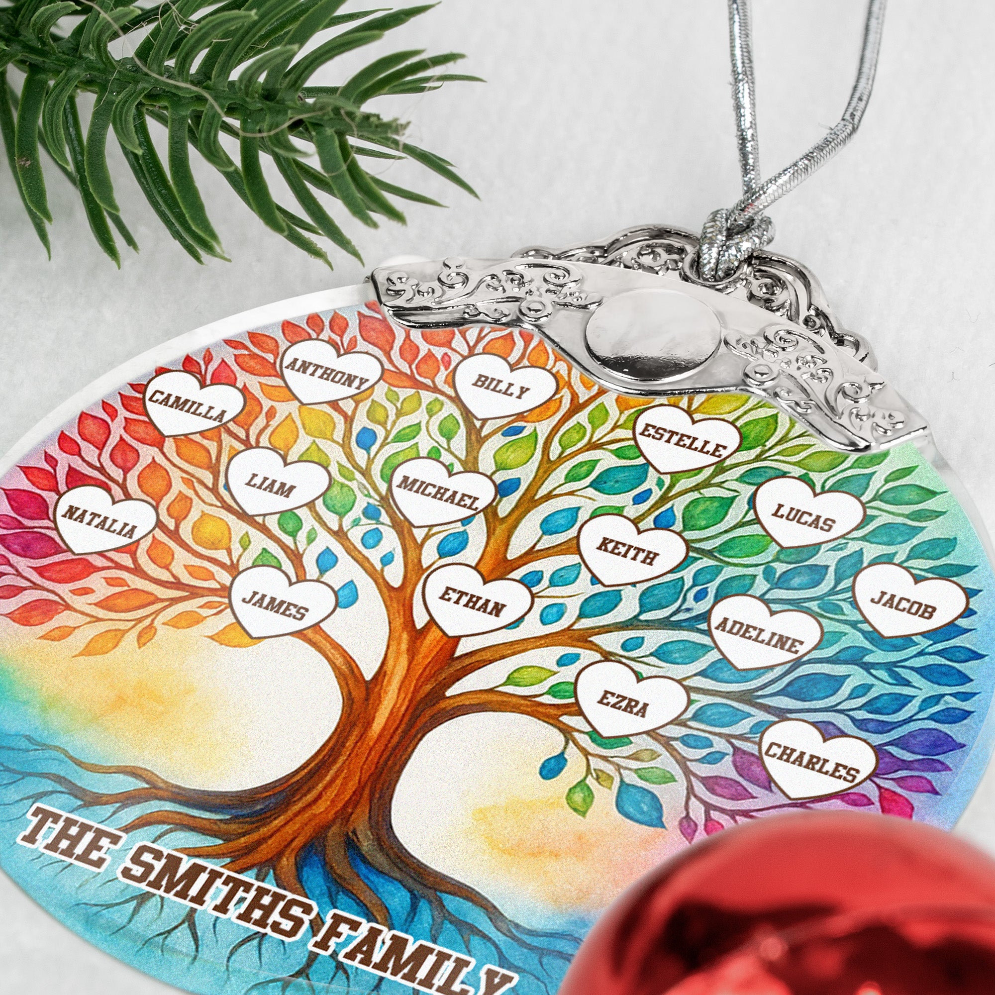 Family Tree Of Life Custom With Names - Personalized Glass Ornament With Silver Cap - Image 4