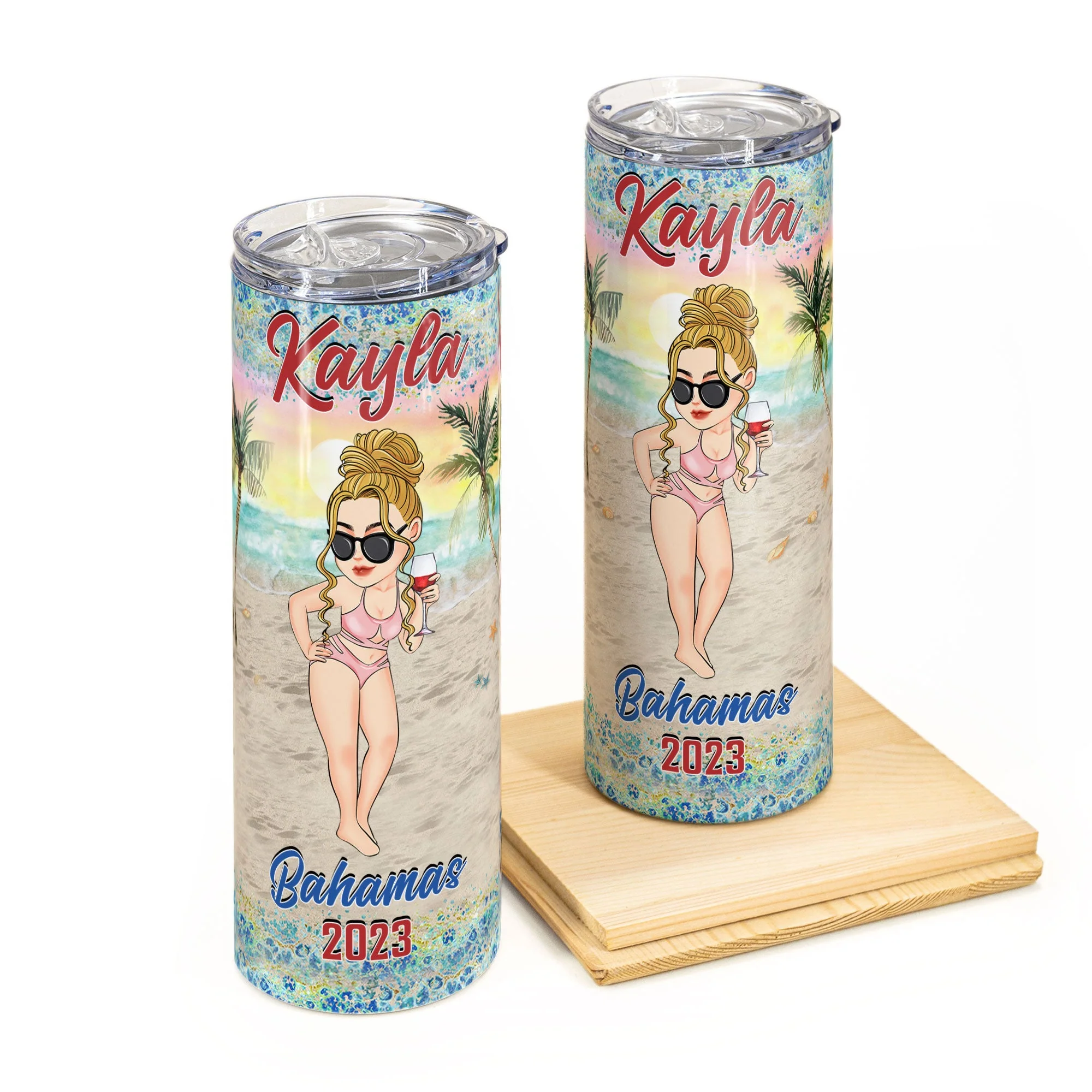 Family Vacation Girls Trip Summer Beach Custom Location - Personalized Skinny Tumbler - Image 2