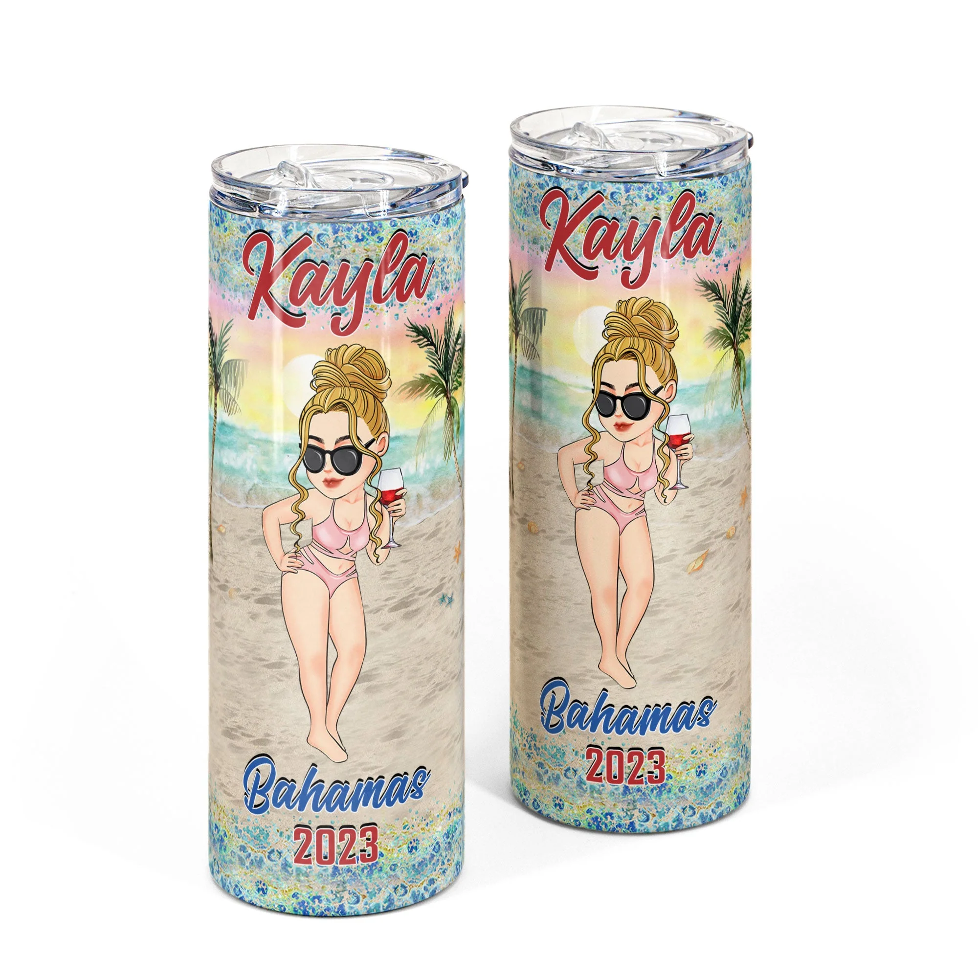 Family Vacation Girls Trip Summer Beach Custom Location - Personalized Skinny Tumbler - Image 3