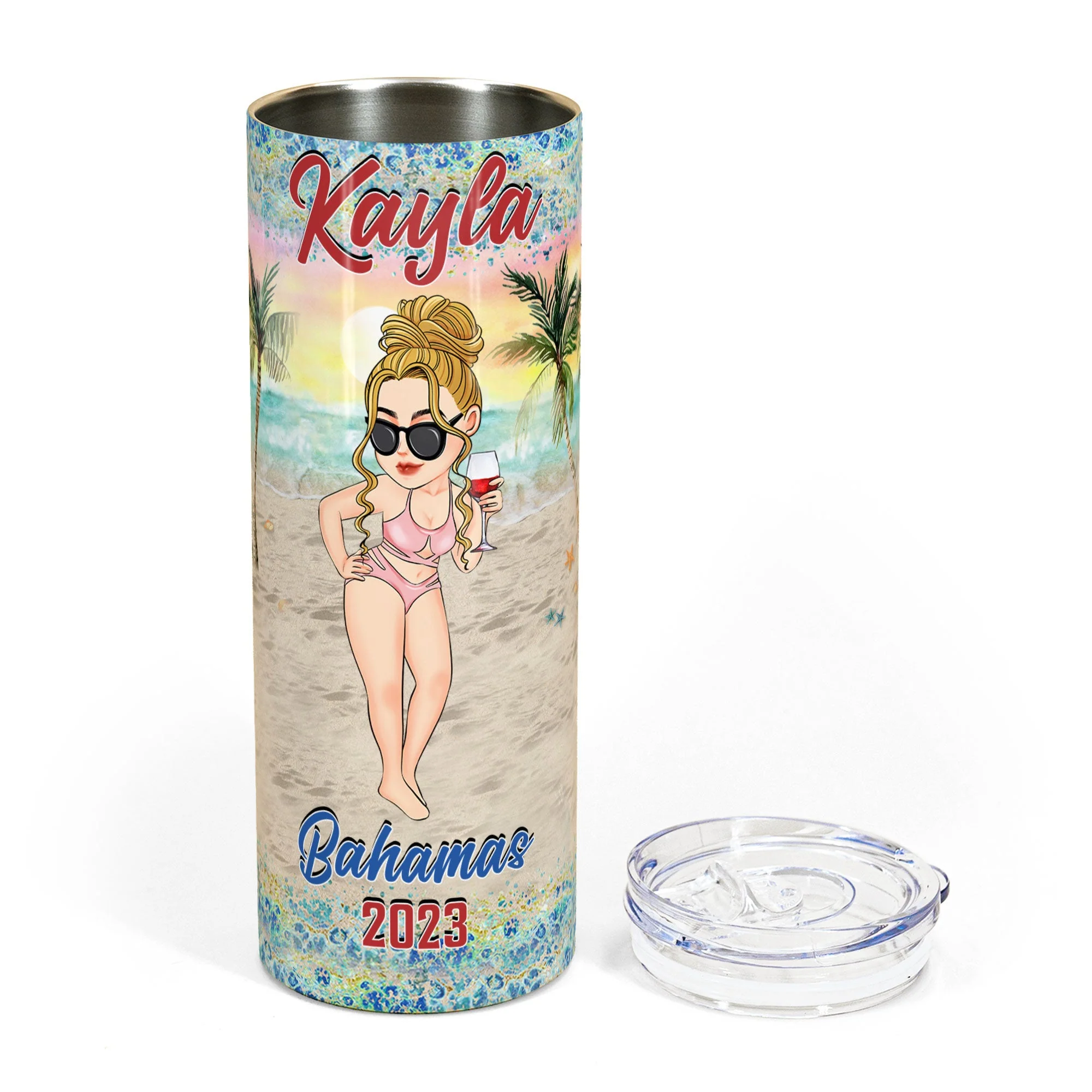 Family Vacation Girls Trip Summer Beach Custom Location - Personalized Skinny Tumbler - Image 4