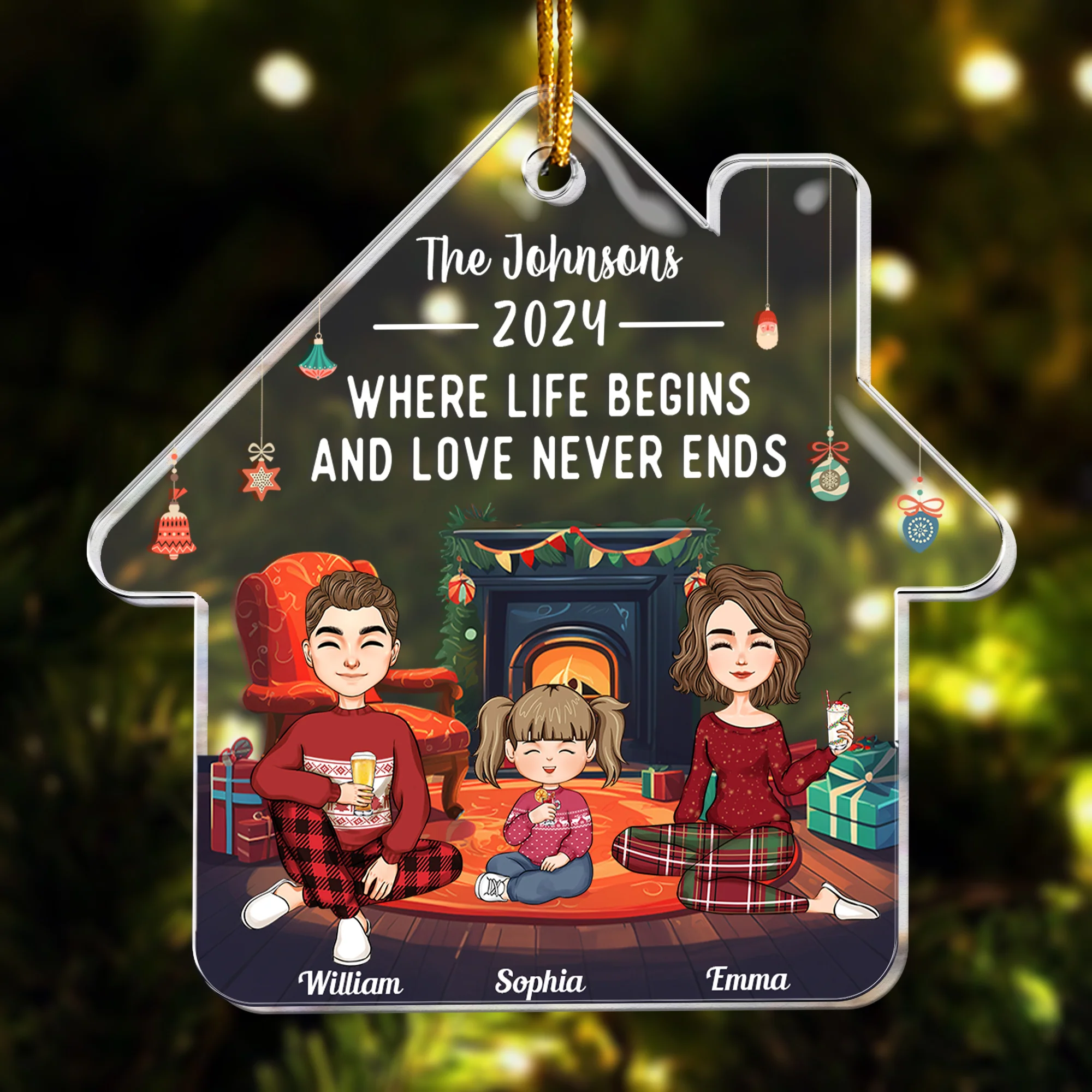 Family Where Life Begins And Love Never Ends - Personalized House Shaped Acrylic Ornament - Image 4