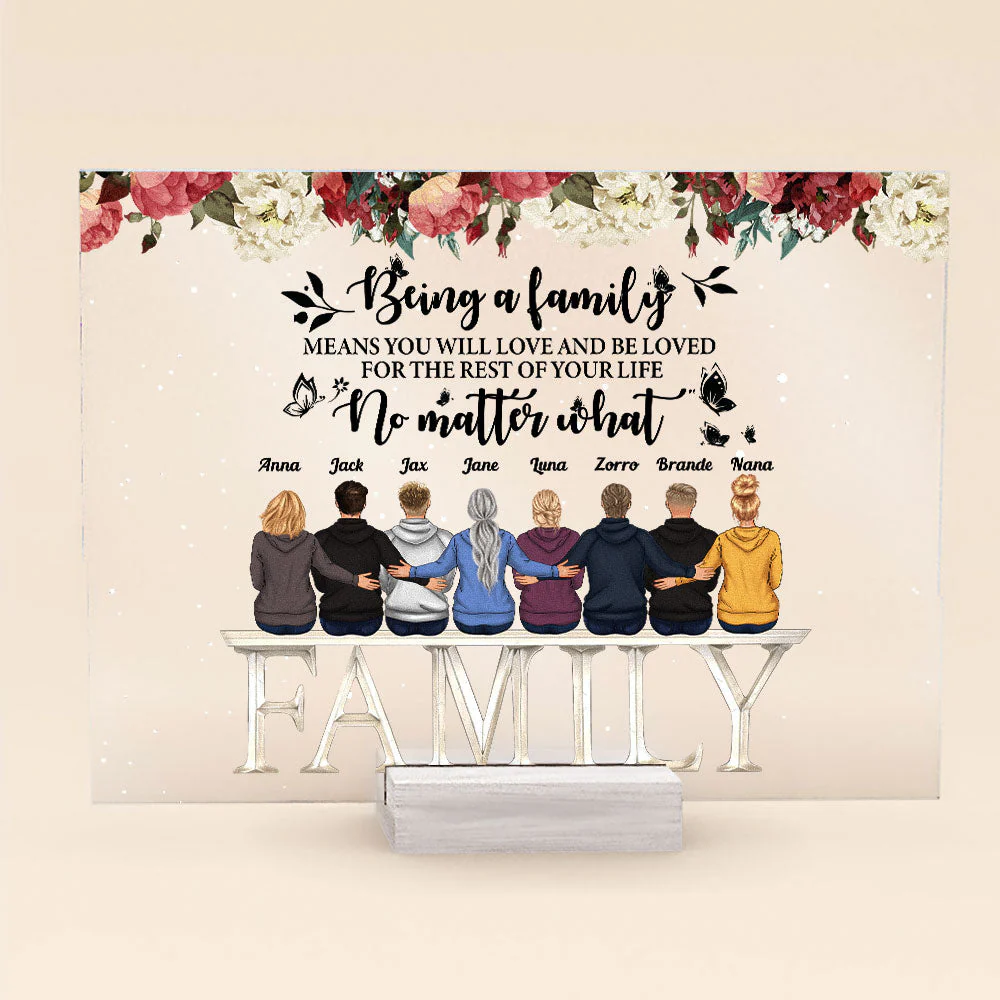 Family Where Life Begins & Love Never Ends - Personalized Acrylic Plaque - Loving Gift For Family, Parent, Mom, Dad, Brother, Sister