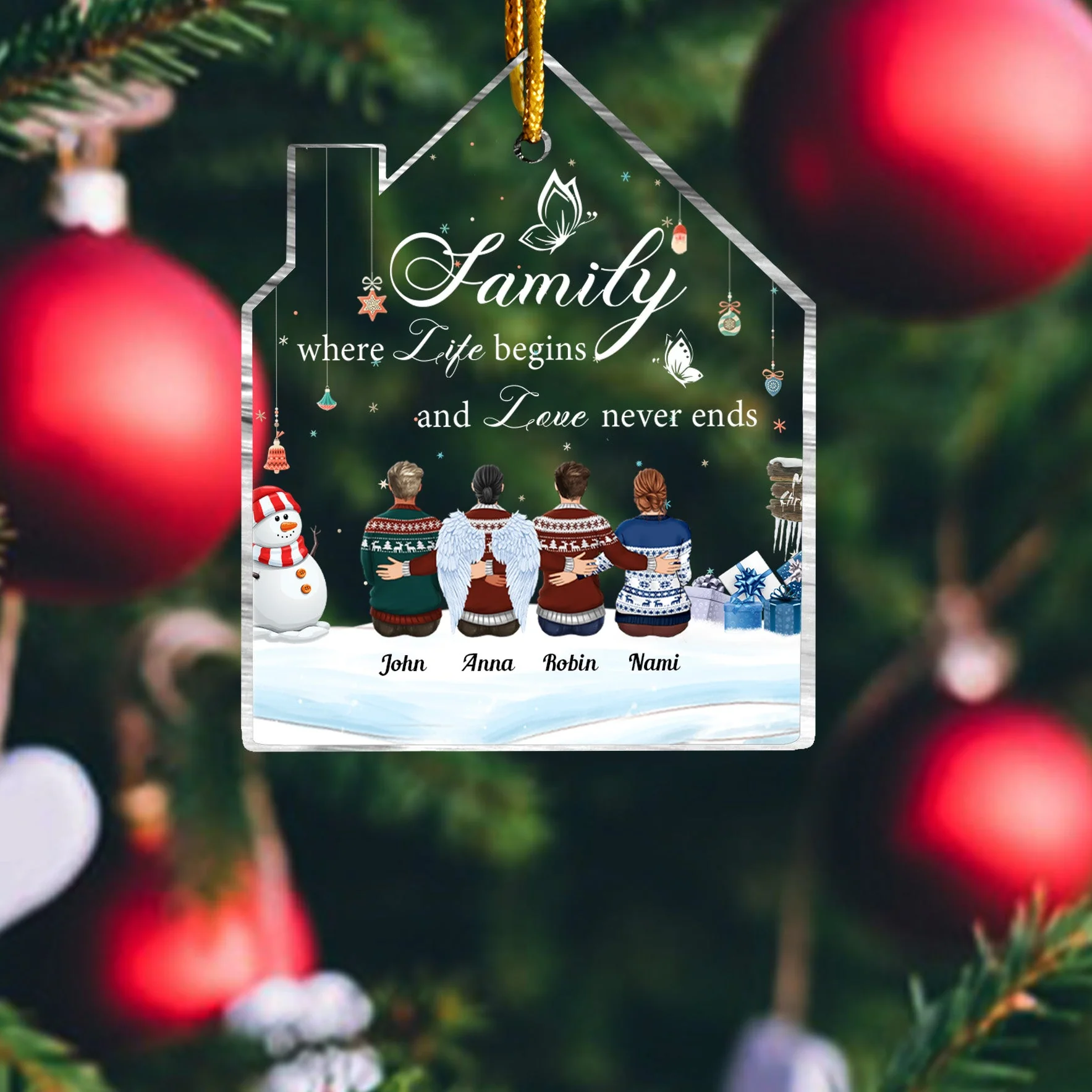 Family Where Life Begins & Love Never Ends - Personalized Custom Shaped Acrylic Ornament - Christmas, Loving Gift For Family Members, Dad, Mom, Sister, Brother, Family With Lost Member - Image 2