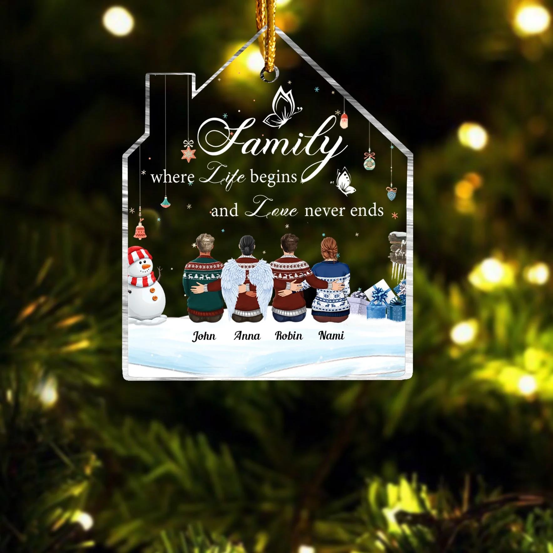 Family Where Life Begins & Love Never Ends - Personalized Custom Shaped Acrylic Ornament - Christmas, Loving Gift For Family Members, Dad, Mom, Sister, Brother, Family With Lost Member - Image 3