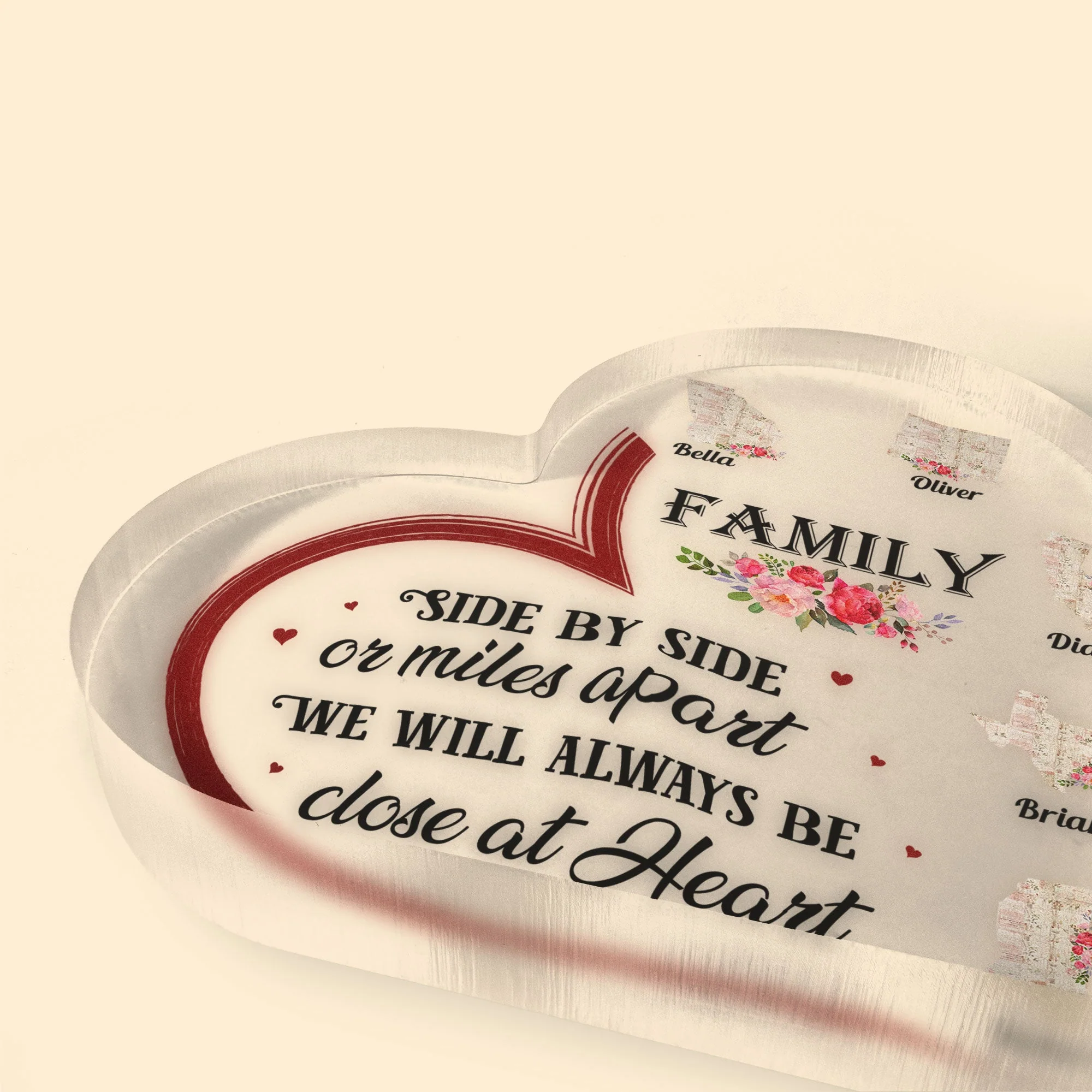 Family Will Always Be Close At Heart - Personalized Heart Shaped Acrylic Plaque - Image 3