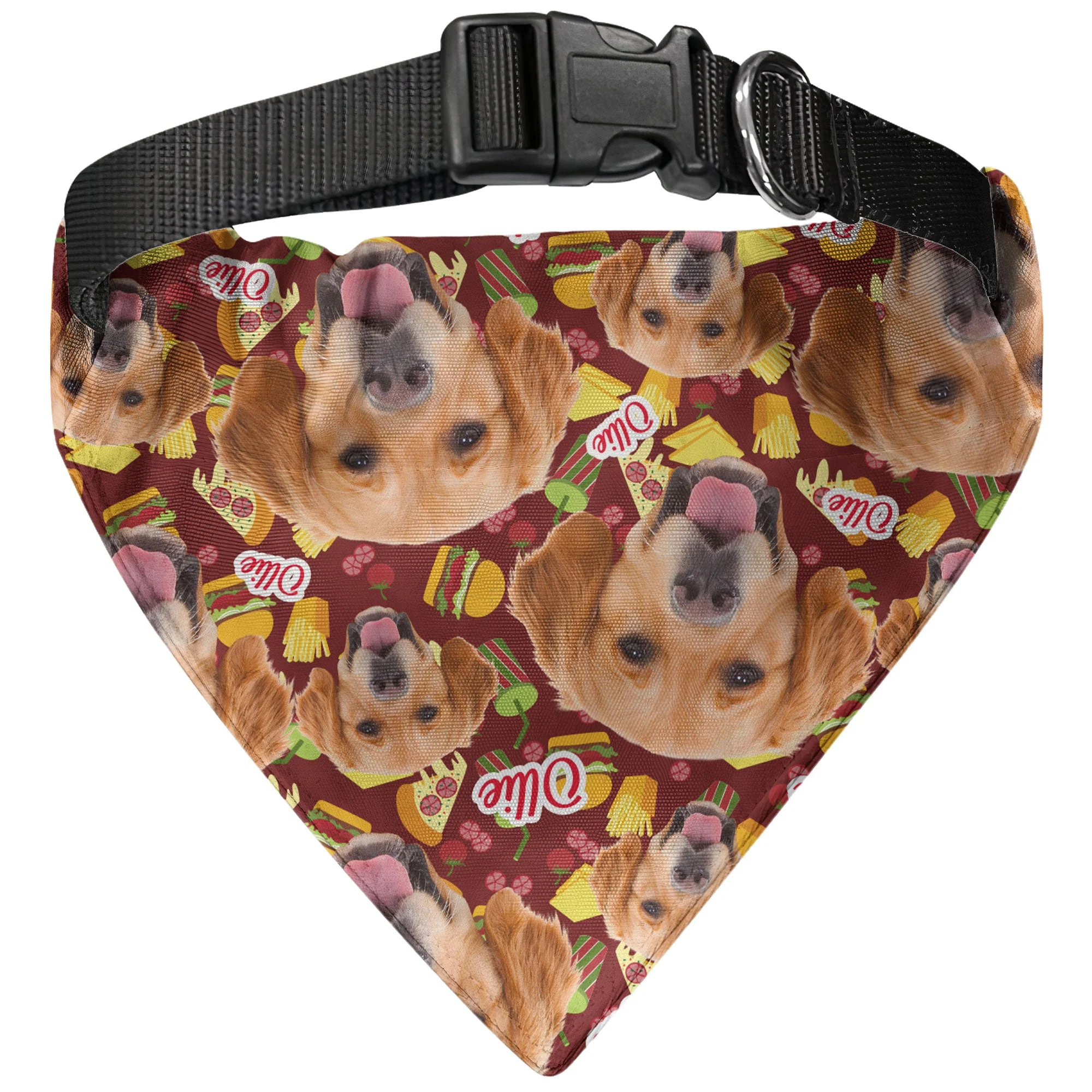 Fast Food Pattern Bandana Pet Custom Face - Personalized Photo Bandana Collar - Image 6
