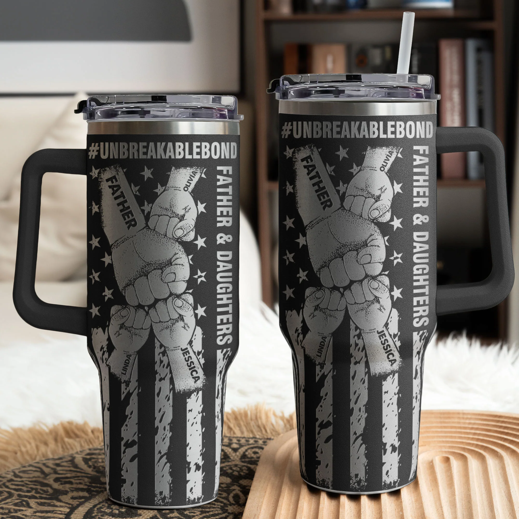 Father And Sons/Daughters #Unbreakablebond - Personalized Engraved 40oz Tumbler - Image 2