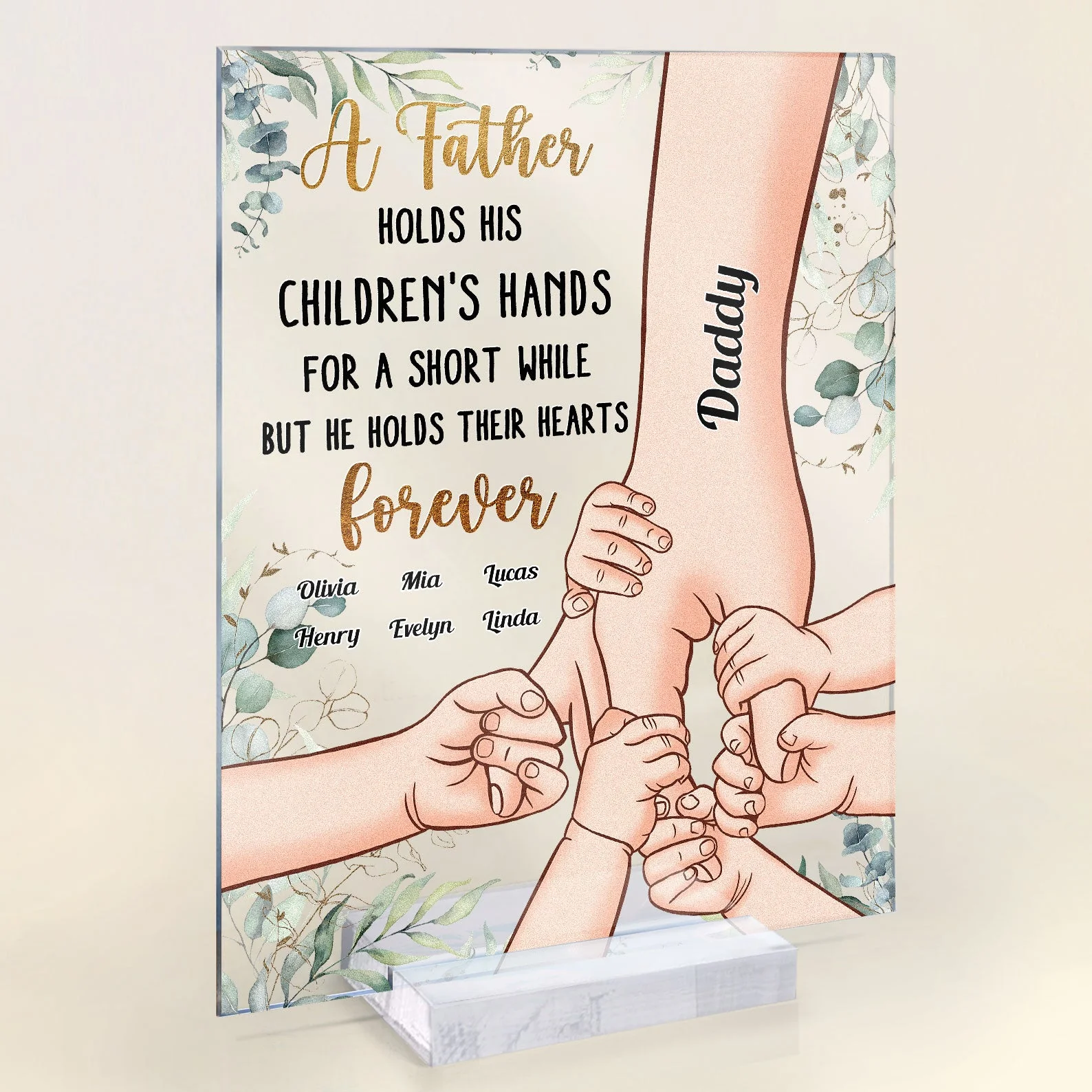 Father Holds Children's Hearts Forever - Personalized Acrylic Plaque - Image 2