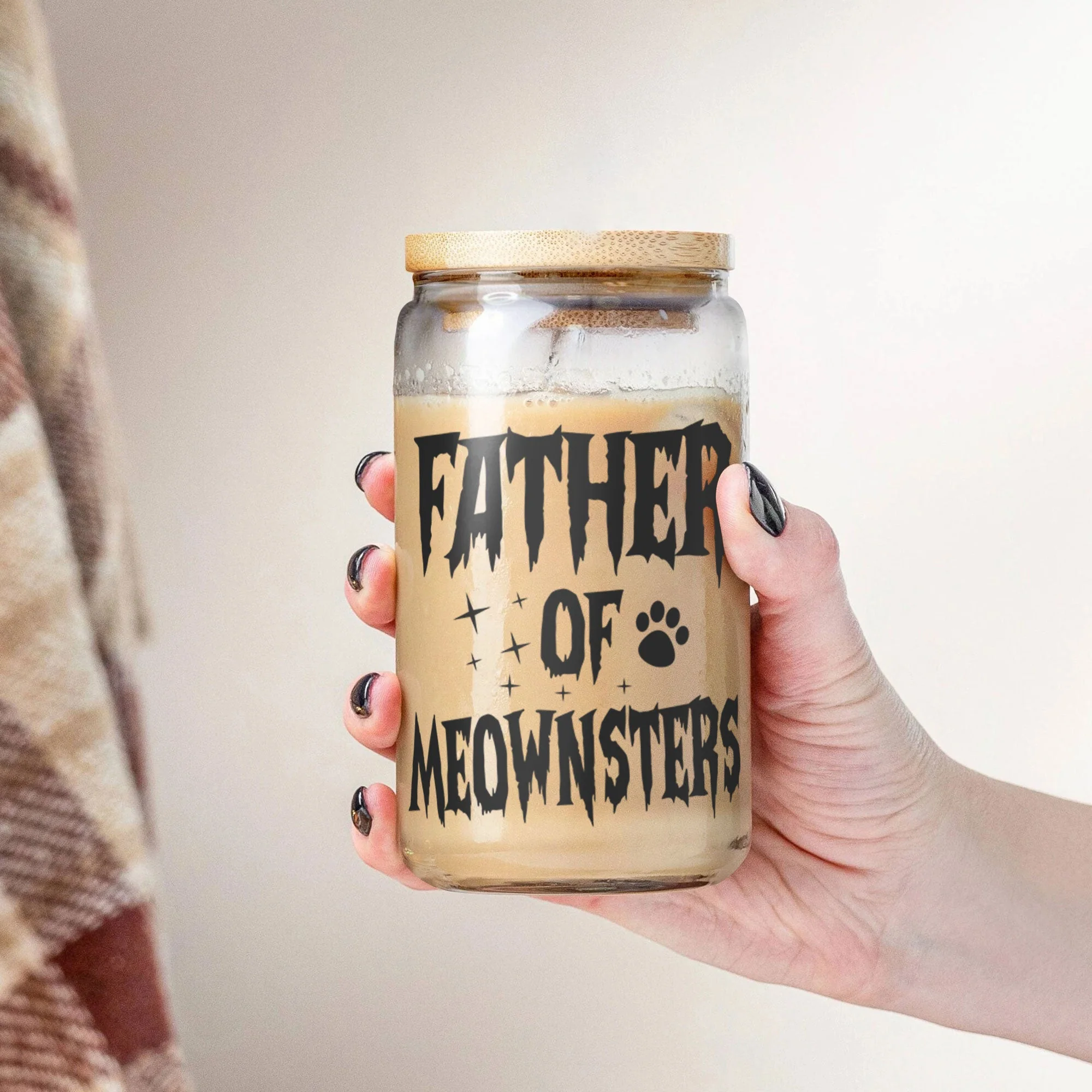 Father Of Meownsters - Personalized Clear Glass Cup - Image 4