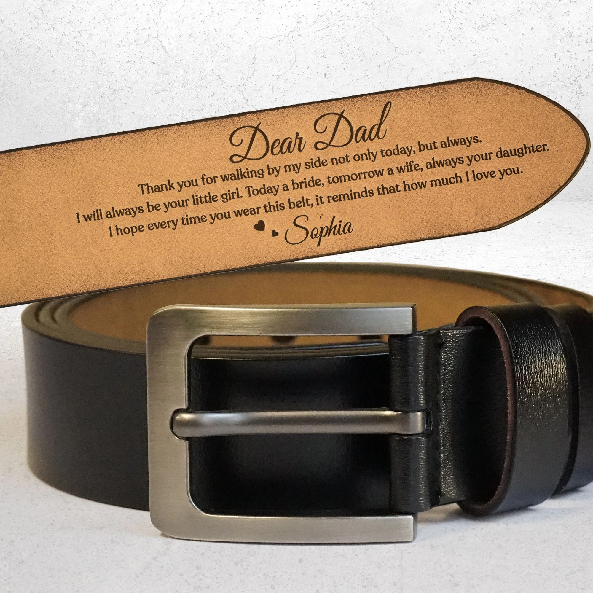 Father Of The Bride Always Your Little Girl - Personalized Engraved Leather Belt - Image 2