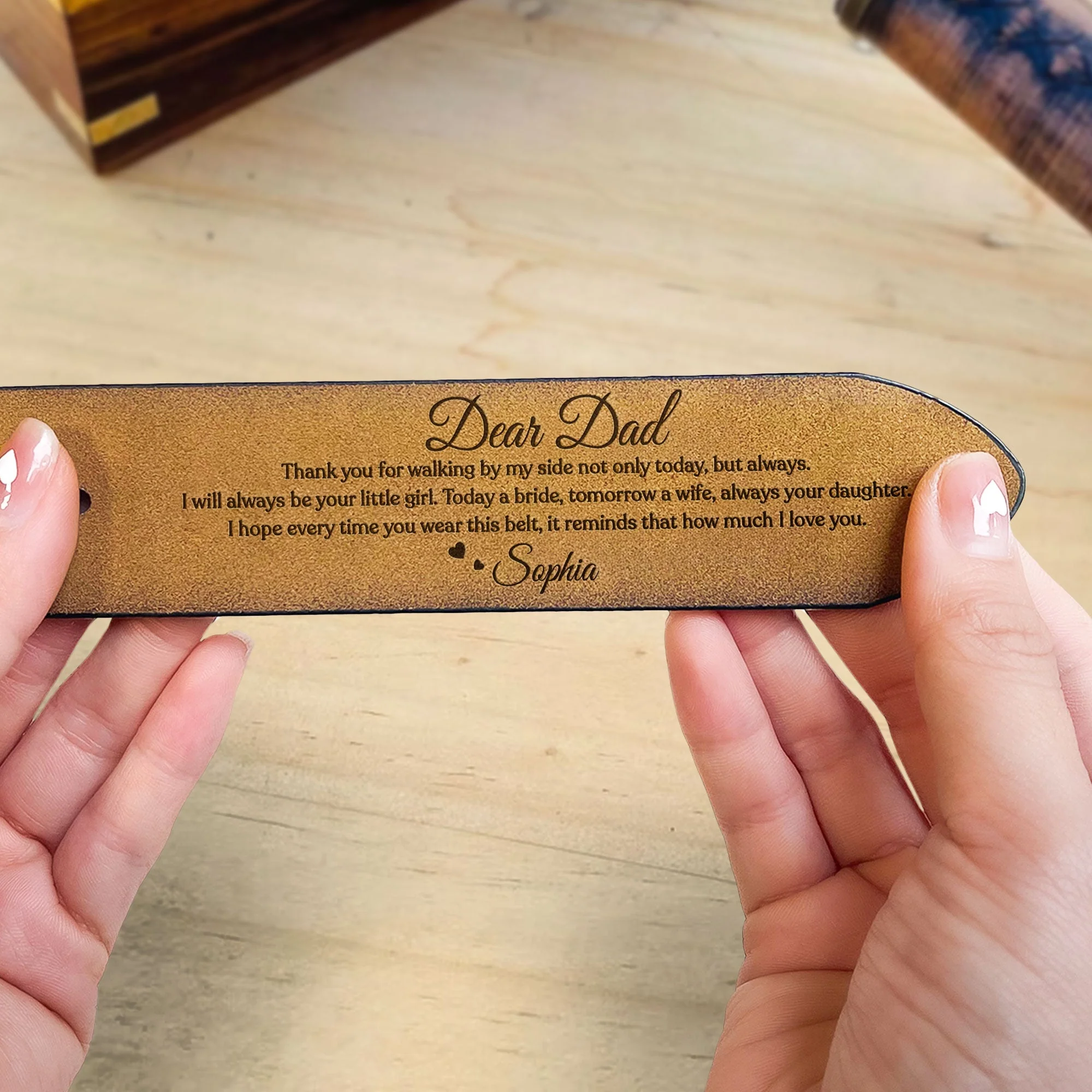Father Of The Bride Always Your Little Girl - Personalized Engraved Leather Belt - Image 4