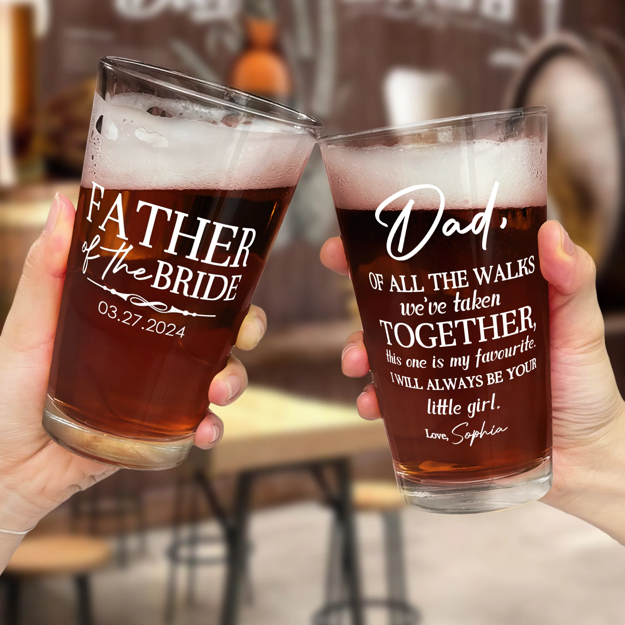 Father Of The Bride Wedding Walking Thank You Gift - Personalized Beer Glass - Image 2