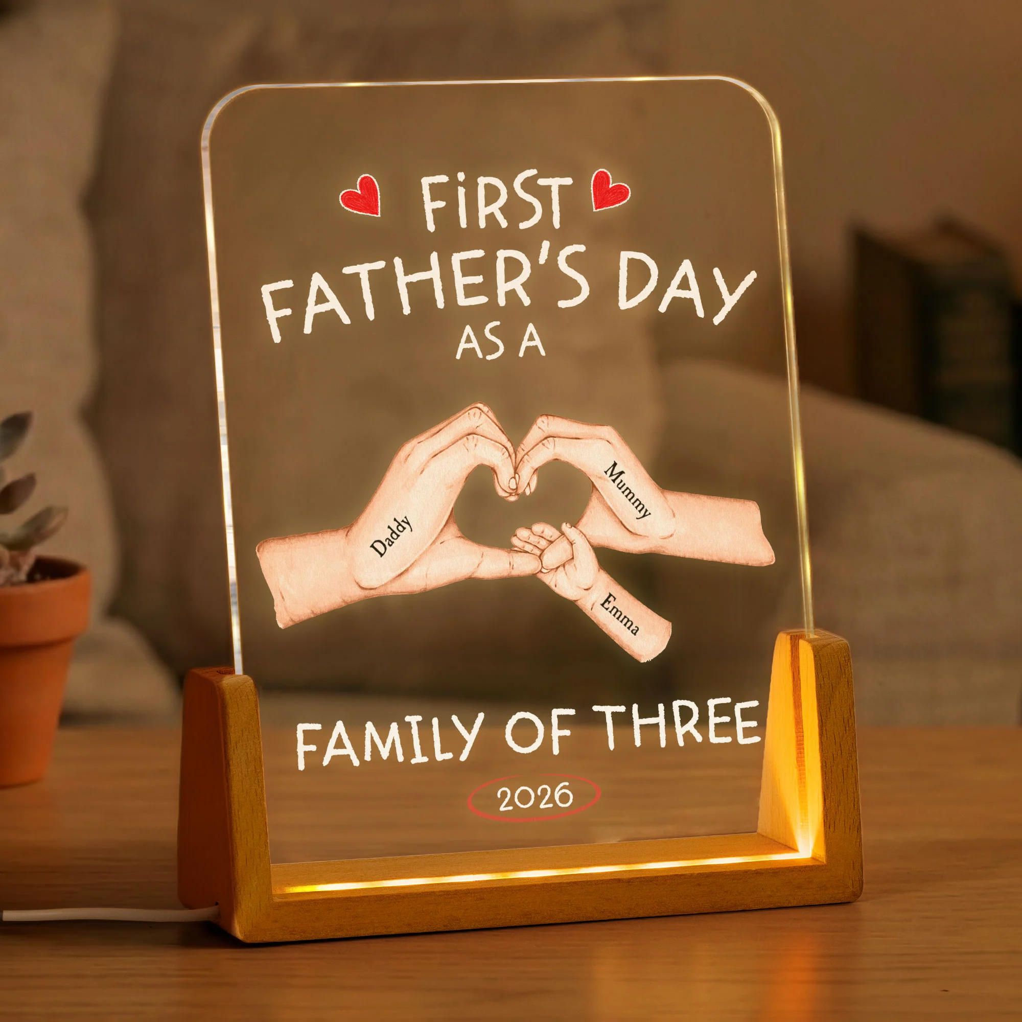Father's Day As A Family Of Three - Personalized Night Light