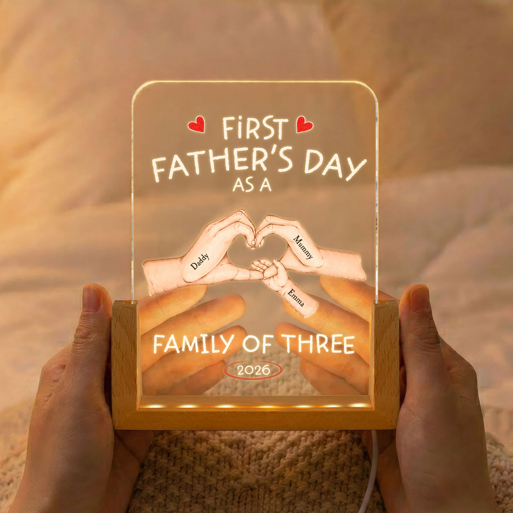 Father's Day As A Family Of Three - Personalized Night Light - Image 2