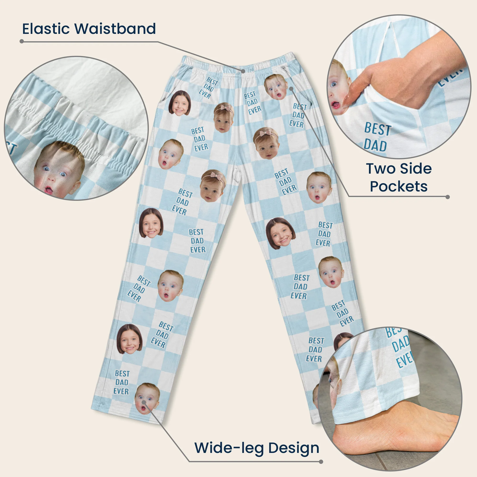 Father's Day Gift, Best Dad Ever, Custom Baby Photo Retro - Personalized Lounge Pants - Image 5