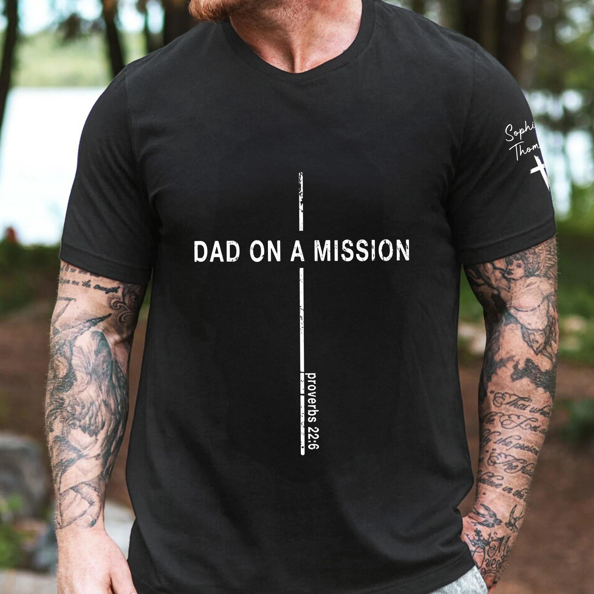 Father's Day Gift, Dad On A Mission Proverbs 22:6 - Personalized Shirt - Image 3