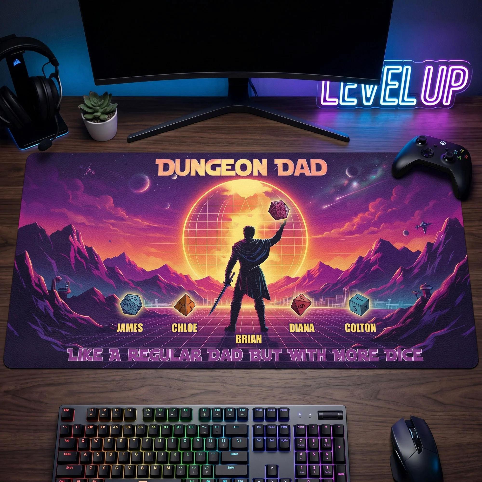 Father's Day Gift Dungeon Dad Like A Regular Dad With More Dice - Personalized Desk Mat