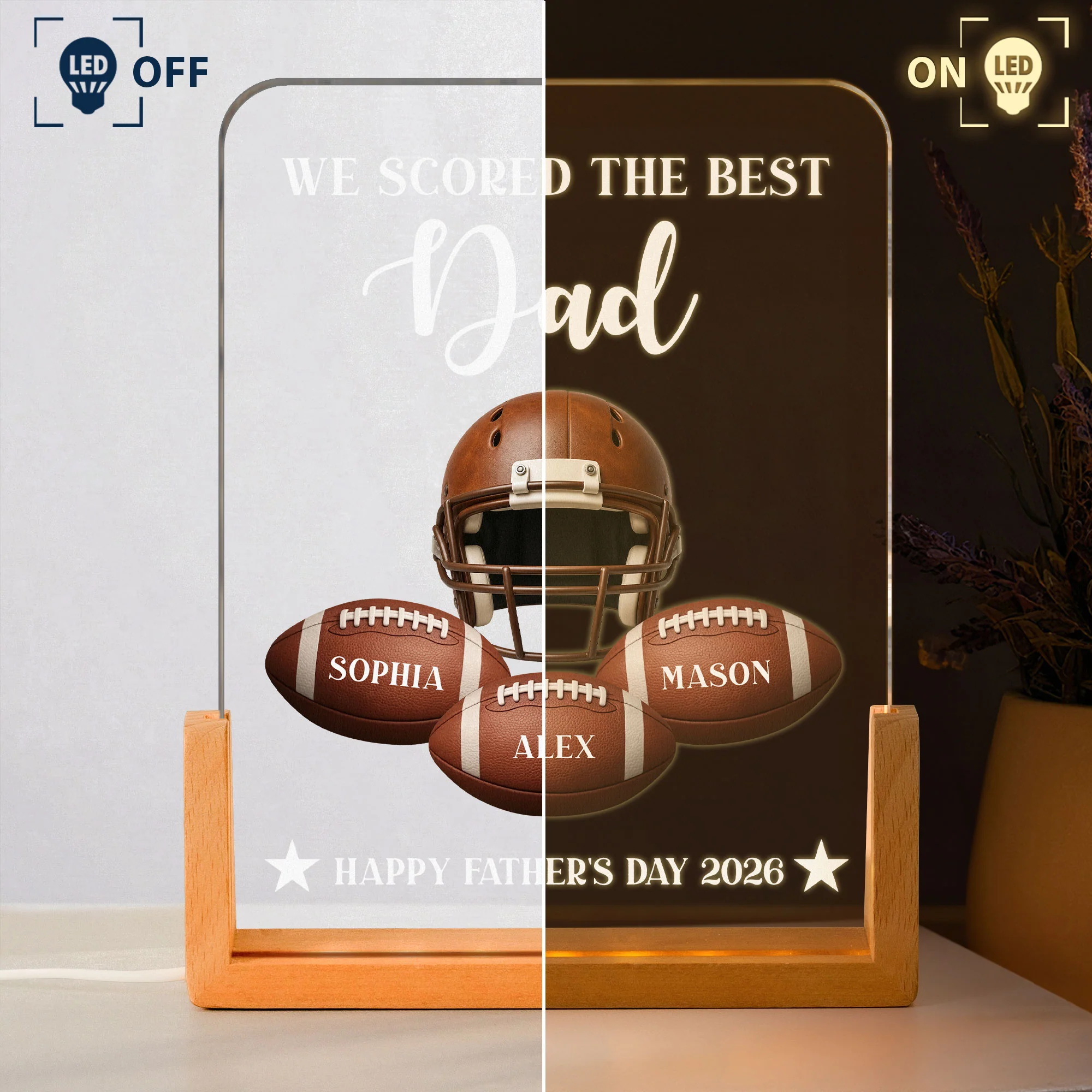 Father's Day Gift For Football Dad, We Scored The Best Dad - Personalized Night Light - Image 3