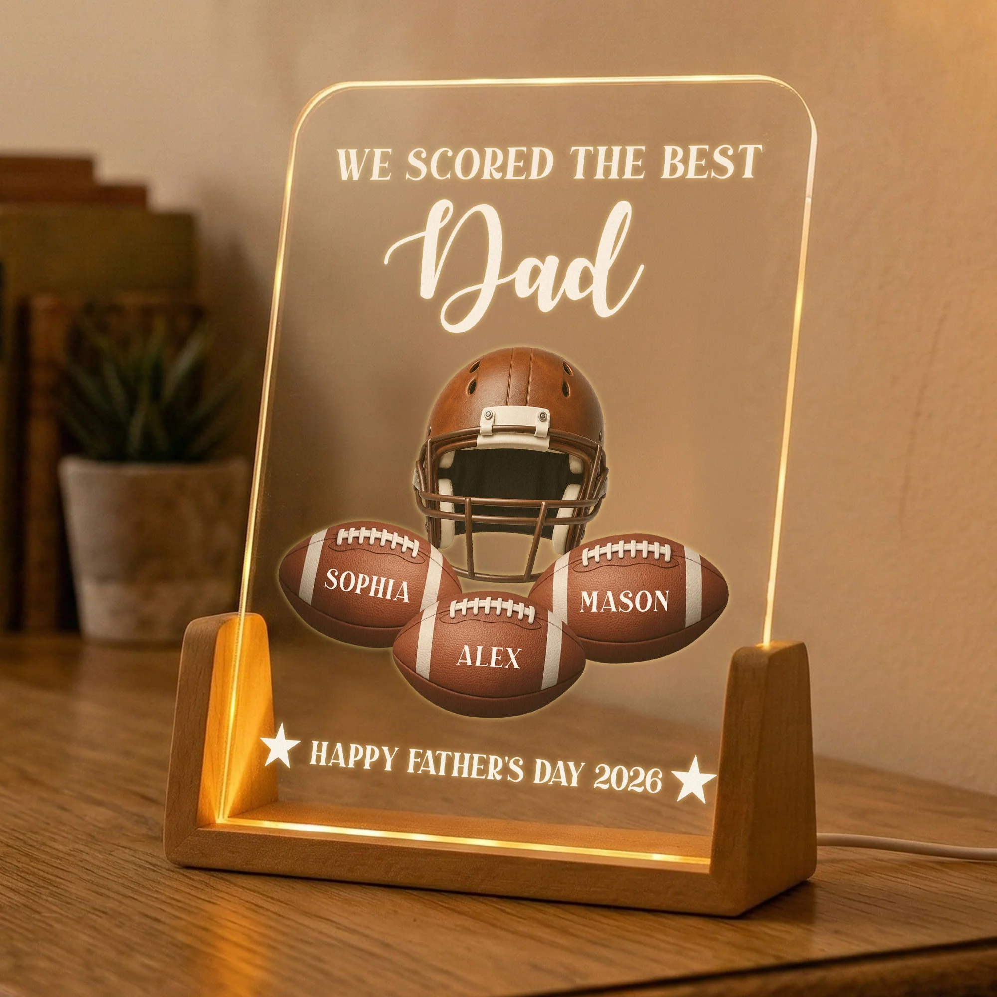 Father's Day Gift For Football Dad, We Scored The Best Dad - Personalized Night Light - Image 4