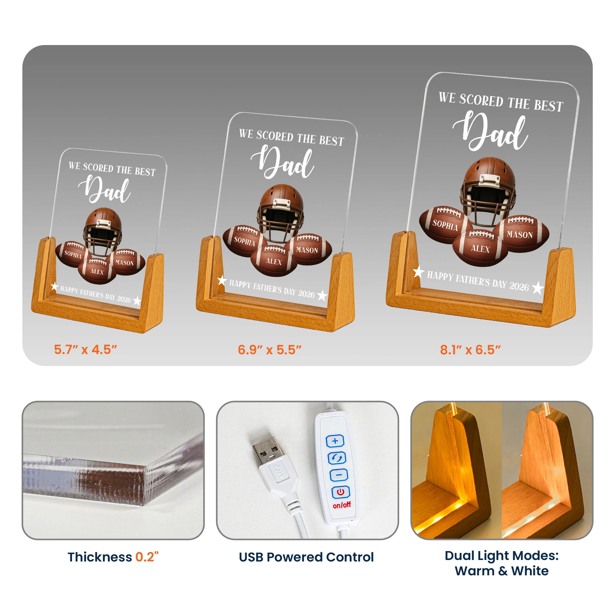 Father's Day Gift For Football Dad, We Scored The Best Dad - Personalized Night Light - Image 5